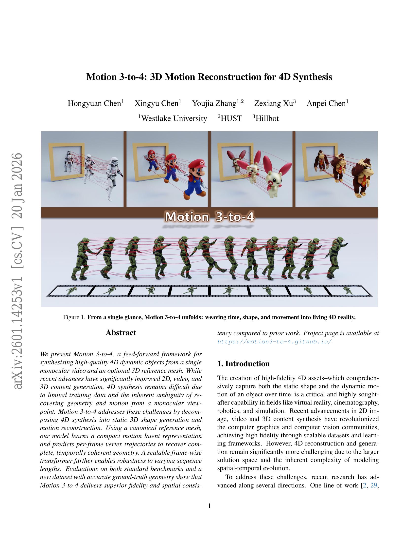 Motion 3-to-4: 3D Motion Reconstruction for 4D Synthesis - 智源社区论文