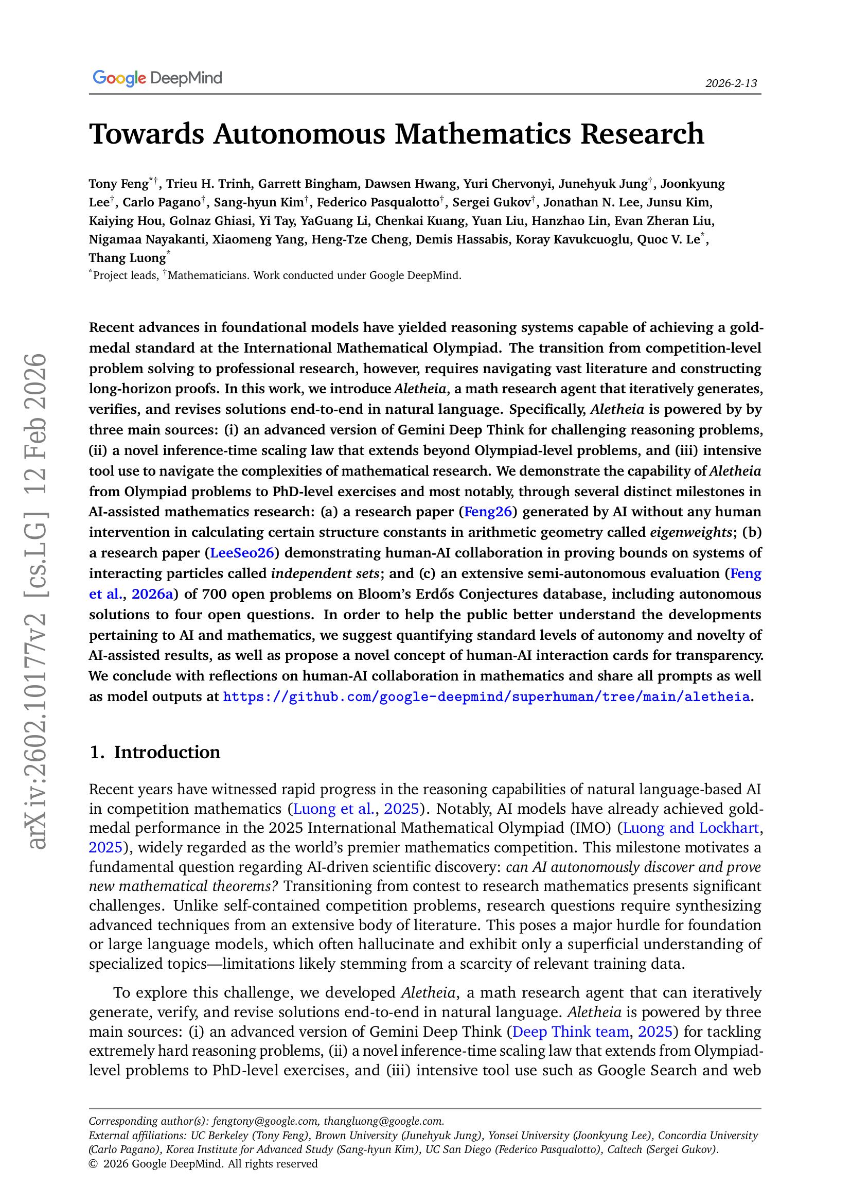 Towards Autonomous Mathematics Research - 智源社区论文
