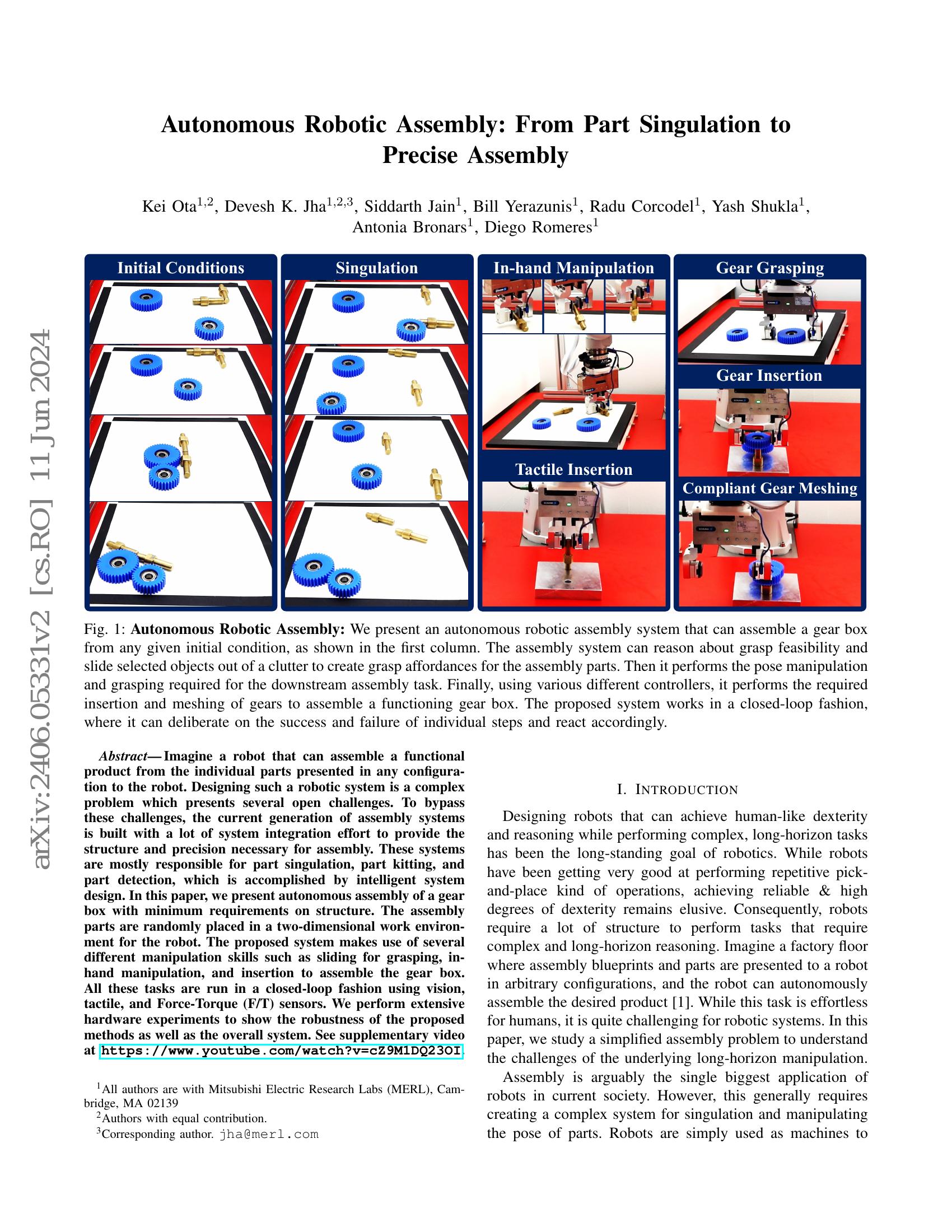 Autonomous Robotic Assembly: From Part Singulation to Precise Assembly ...