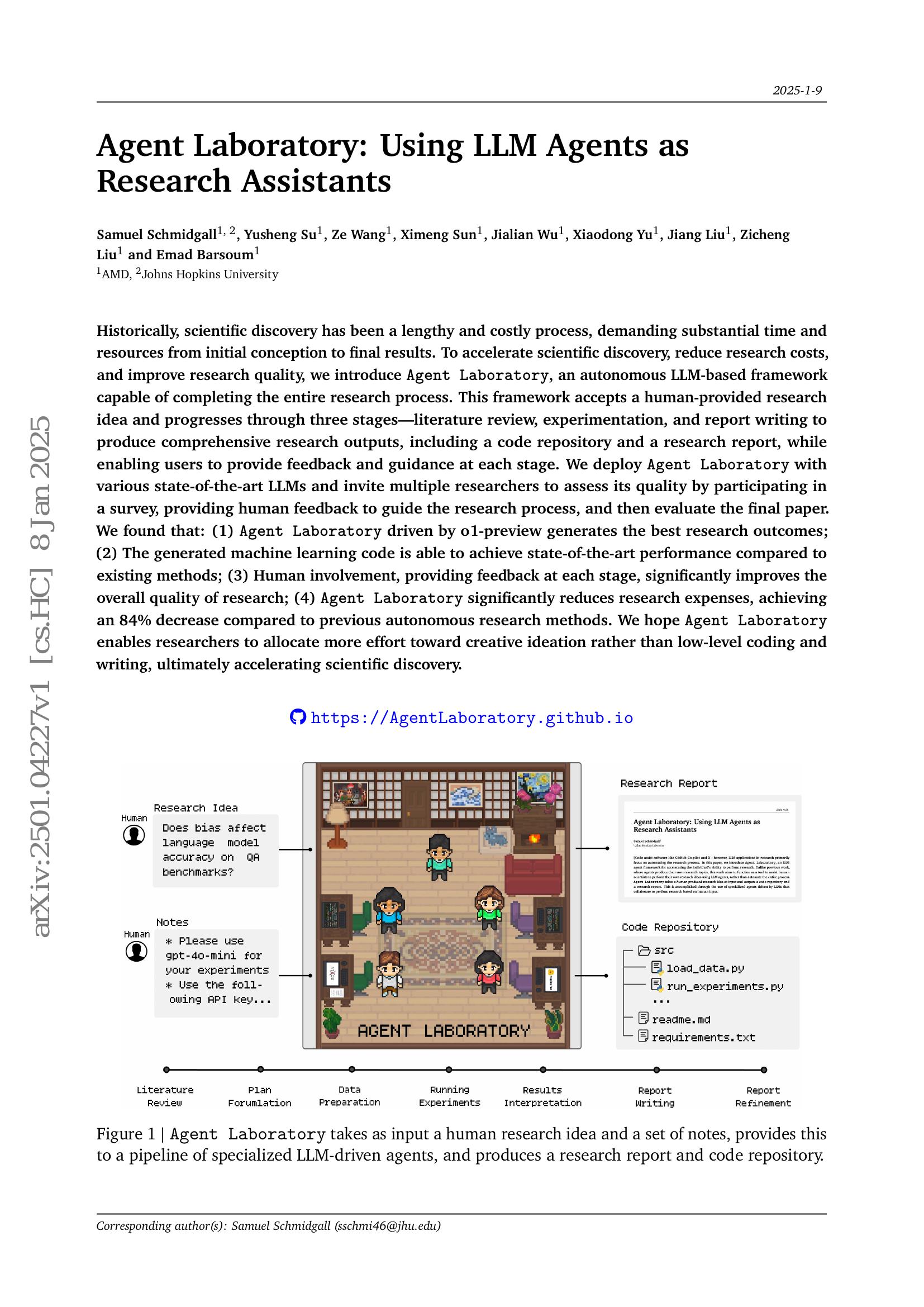 Agent Laboratory: Using LLM Agents as Research Assistants - 智源社区论文