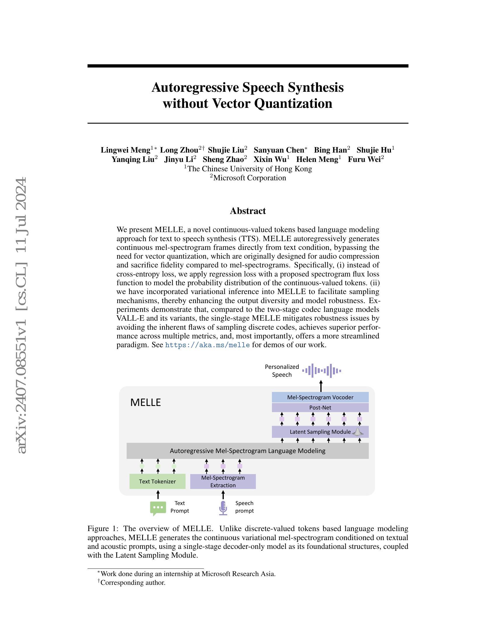 Autoregressive Speech Synthesis without Vector Quantization - 智源社区论文