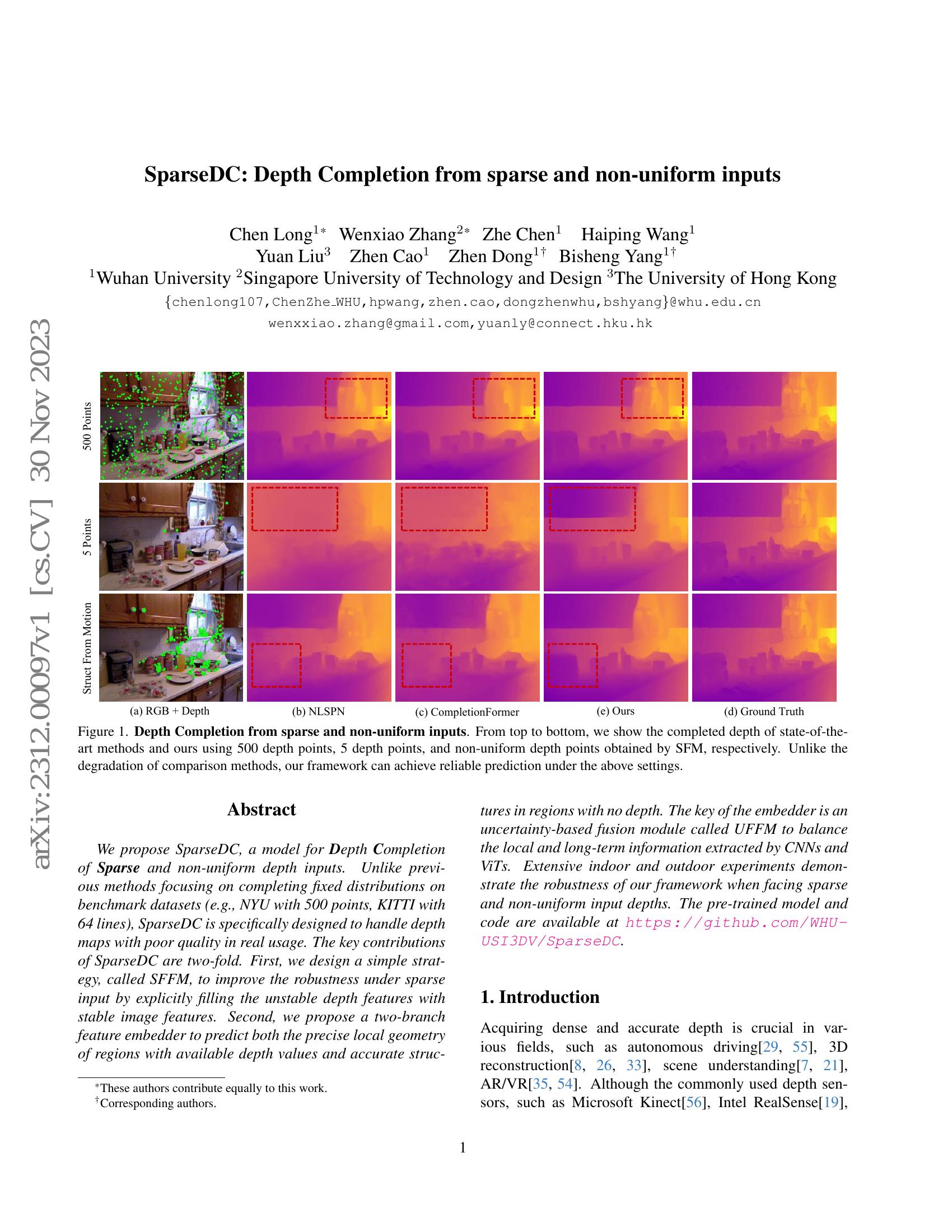 SparseDC: Depth Completion from sparse and non-uniform inputs - 智源社区论文