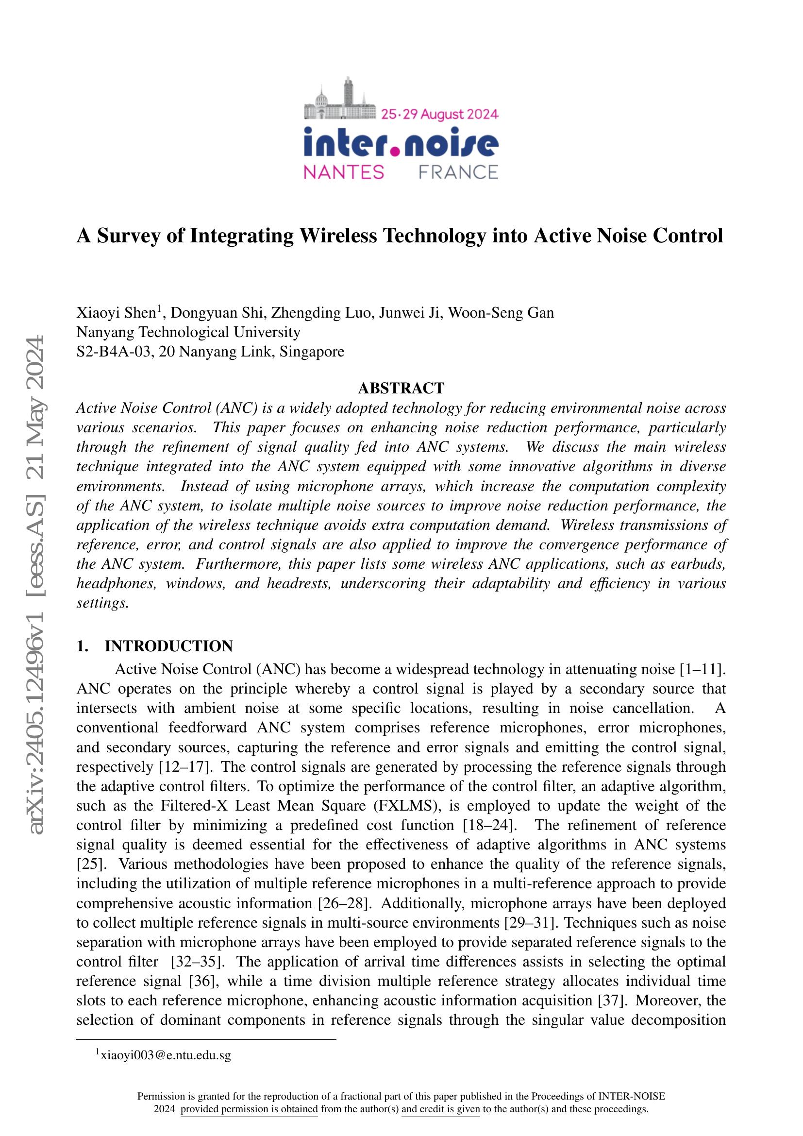 A Survey of Integrating Wireless Technology into Active Noise Control ...