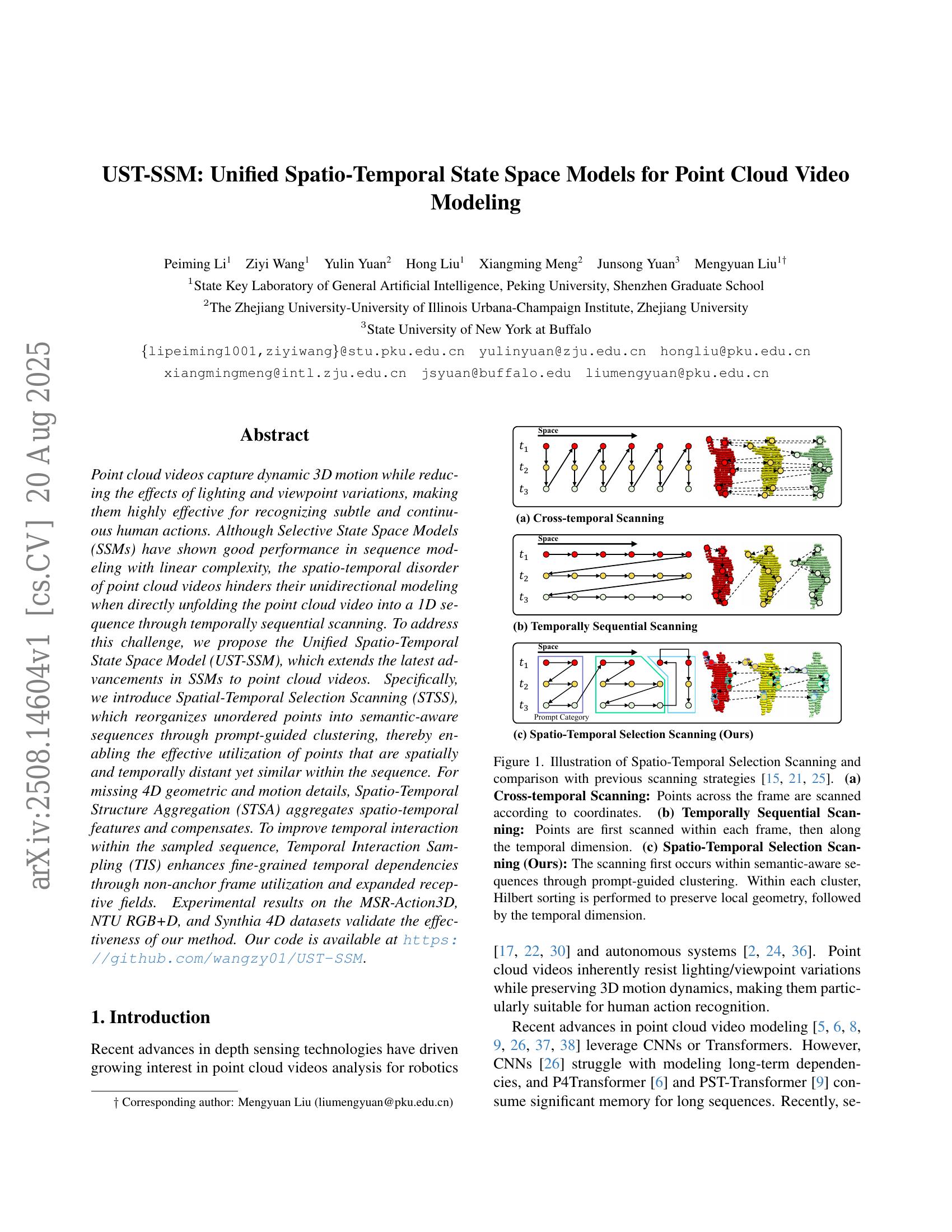 UST-SSM: Unified Spatio-Temporal State Space Models for Point Cloud ...