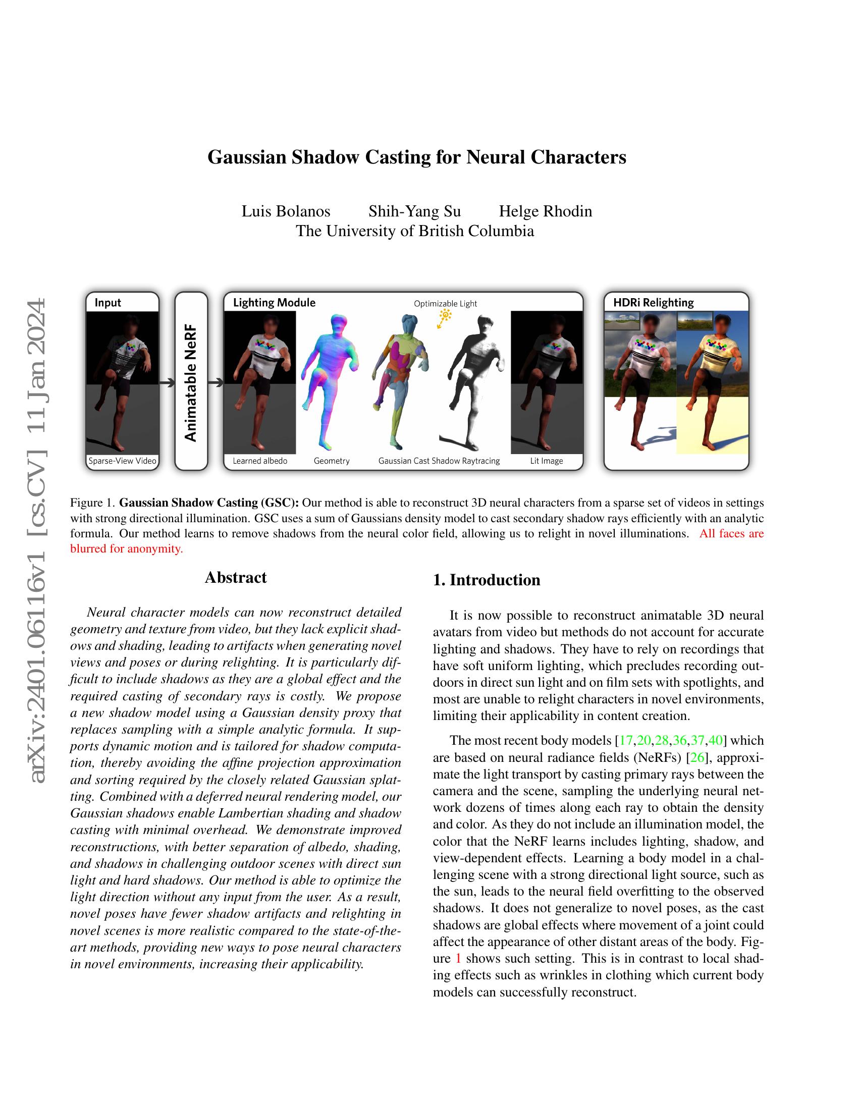 Gaussian Shadow Casting for Neural Characters - 智源社区论文
