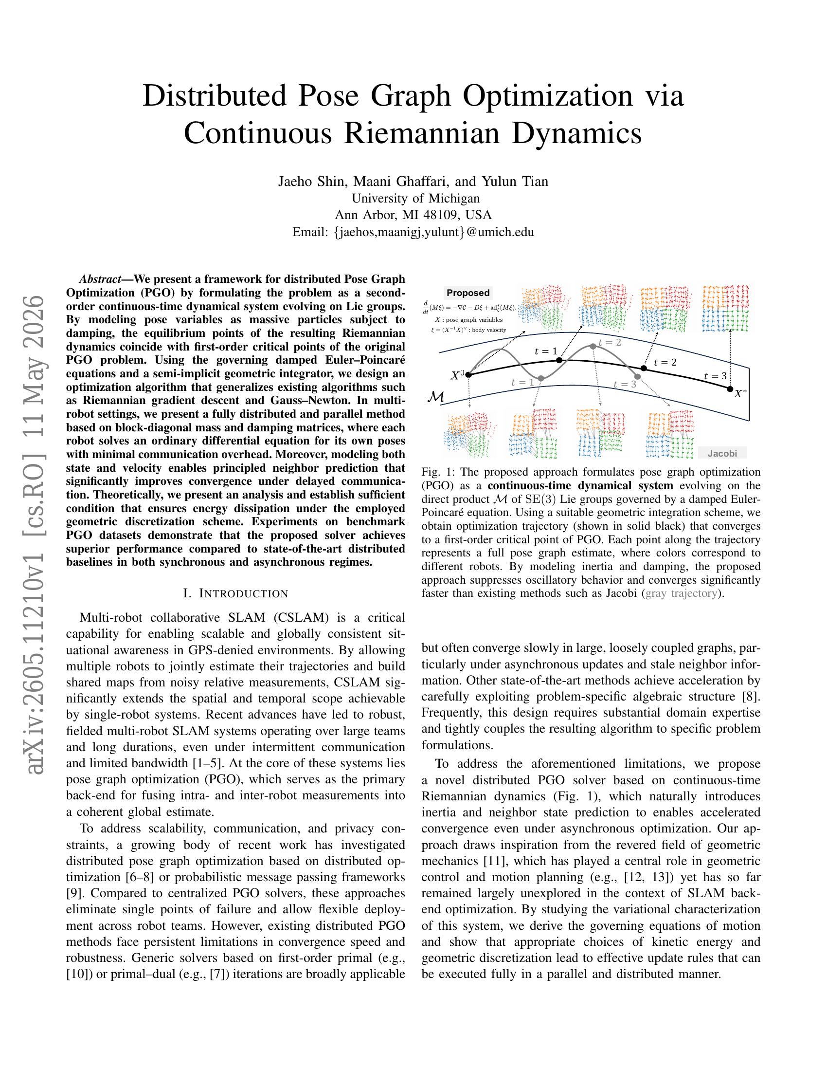 Distributed Pose Graph Optimization via Continuous Riemannian Dynamics ...