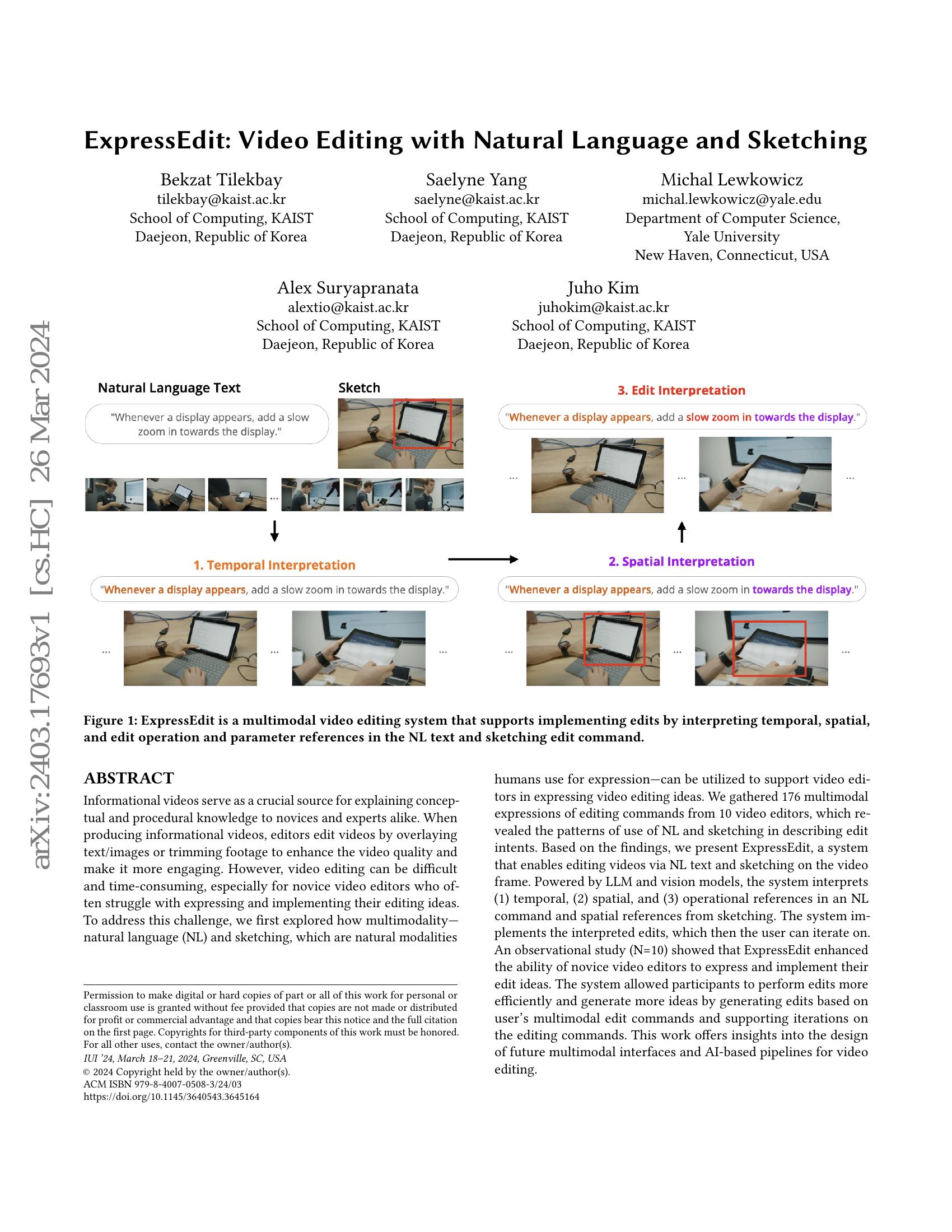 ExpressEdit: Video Editing with Natural Language and Sketching - 智源社区论文