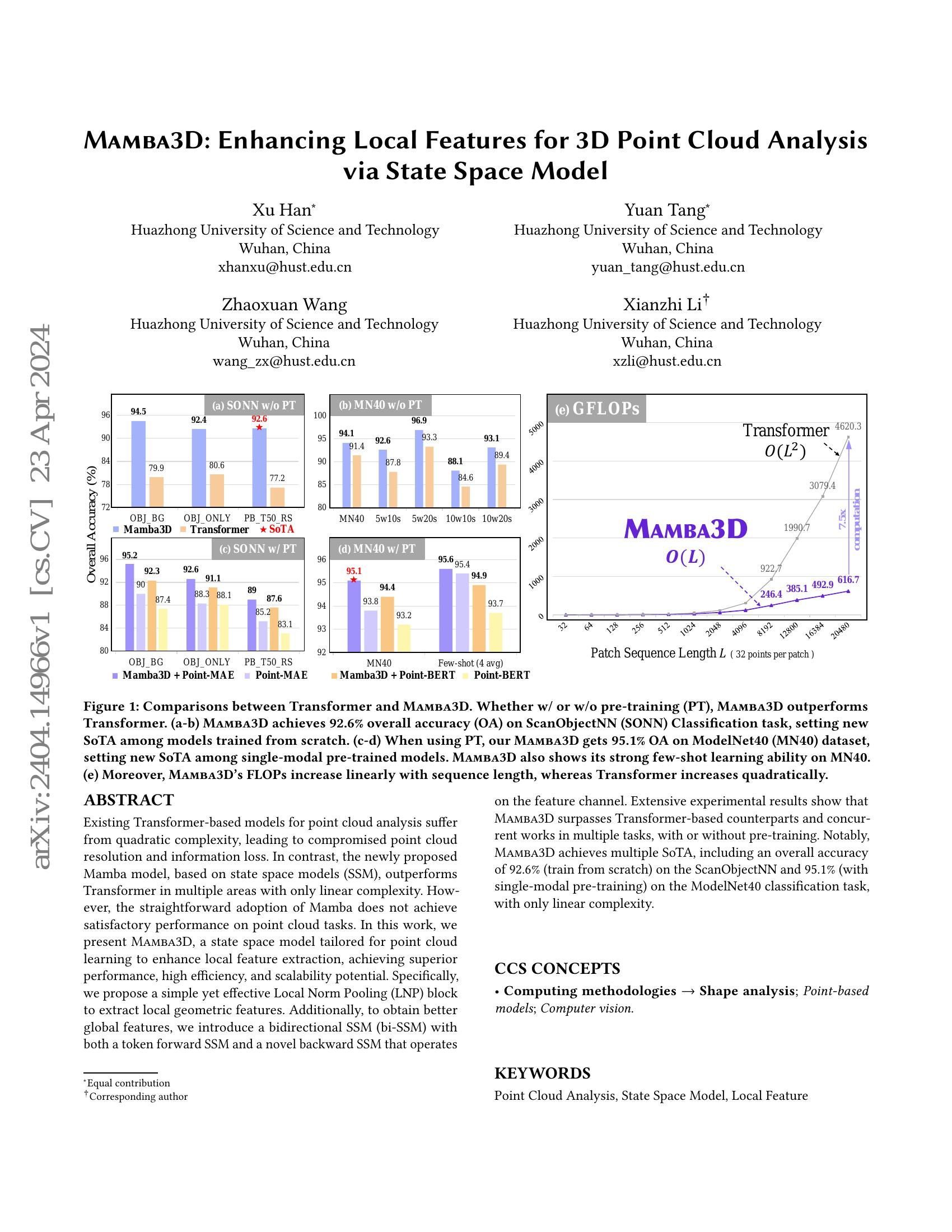 Mamba3D: Enhancing Local Features for 3D Point Cloud Analysis via State ...