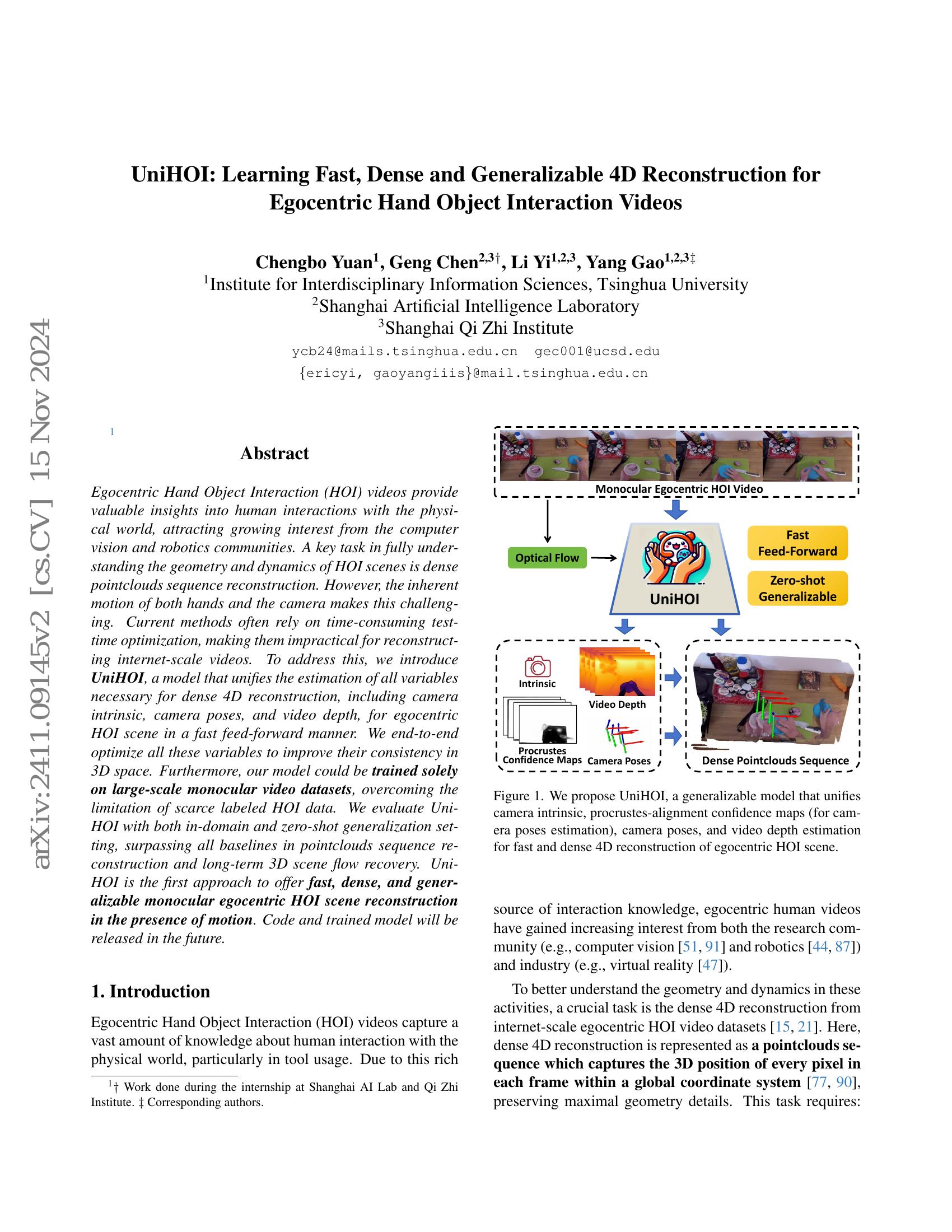 UniHOI: Learning Fast, Dense and Generalizable 4D Reconstruction for ...