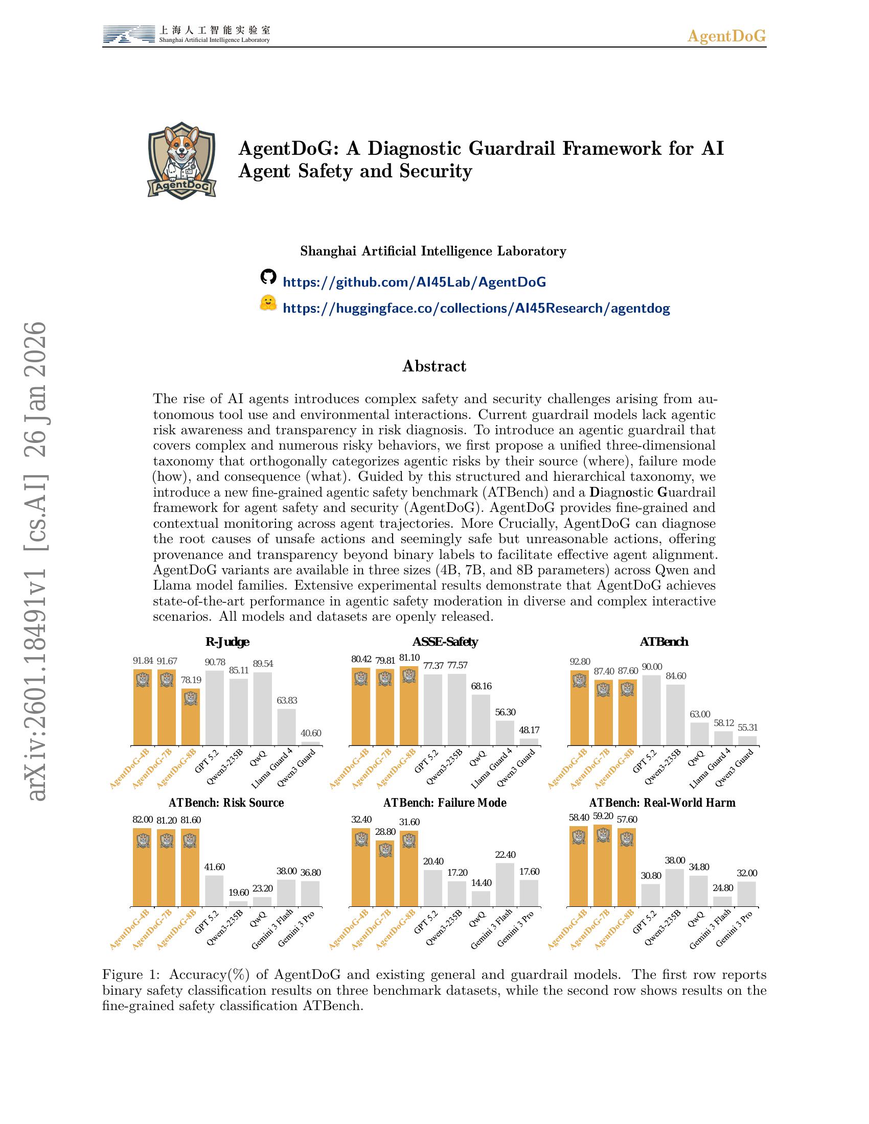 AgentDoG: A Diagnostic Guardrail Framework for AI Agent Safety and ...