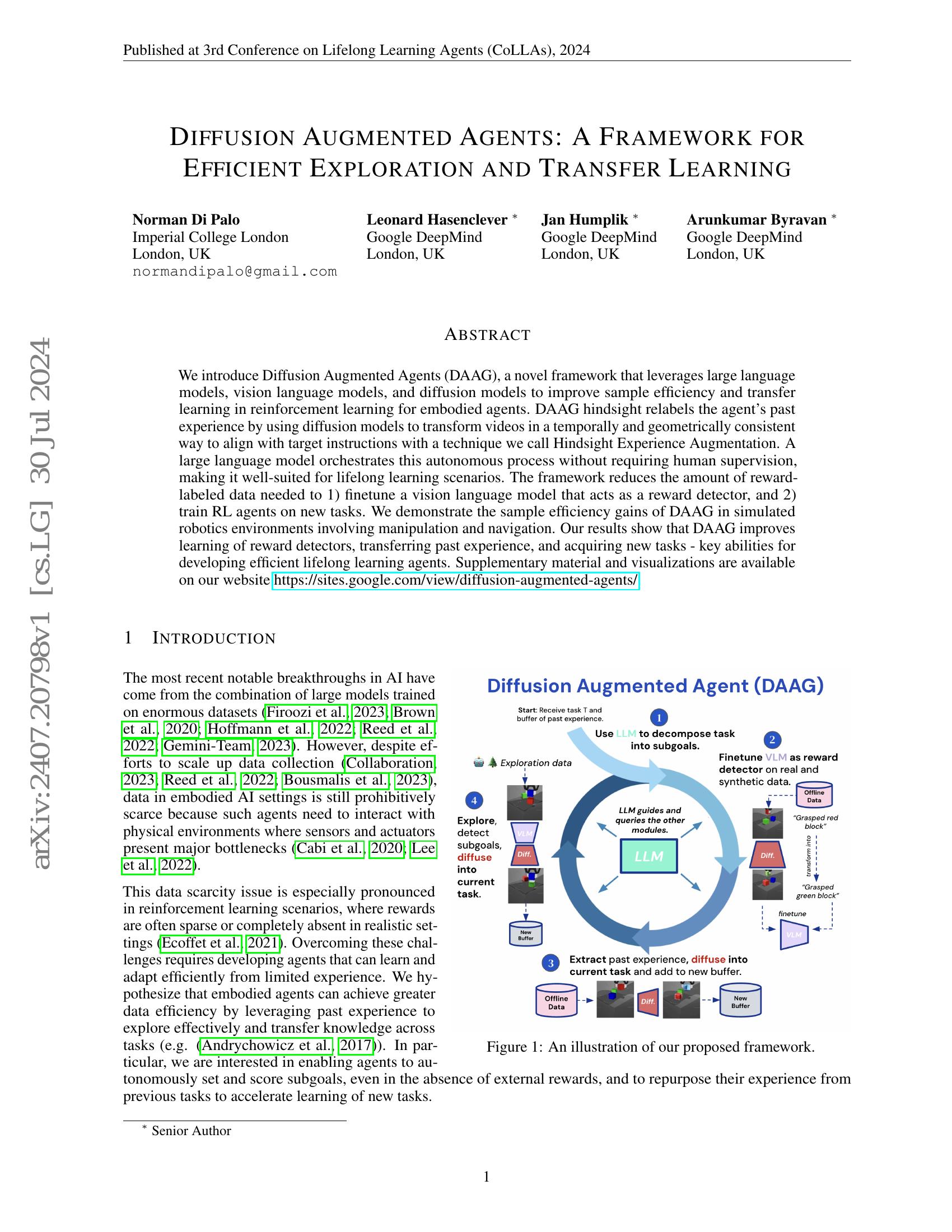 Diffusion Augmented Agents: A Framework for Efficient Exploration and ...