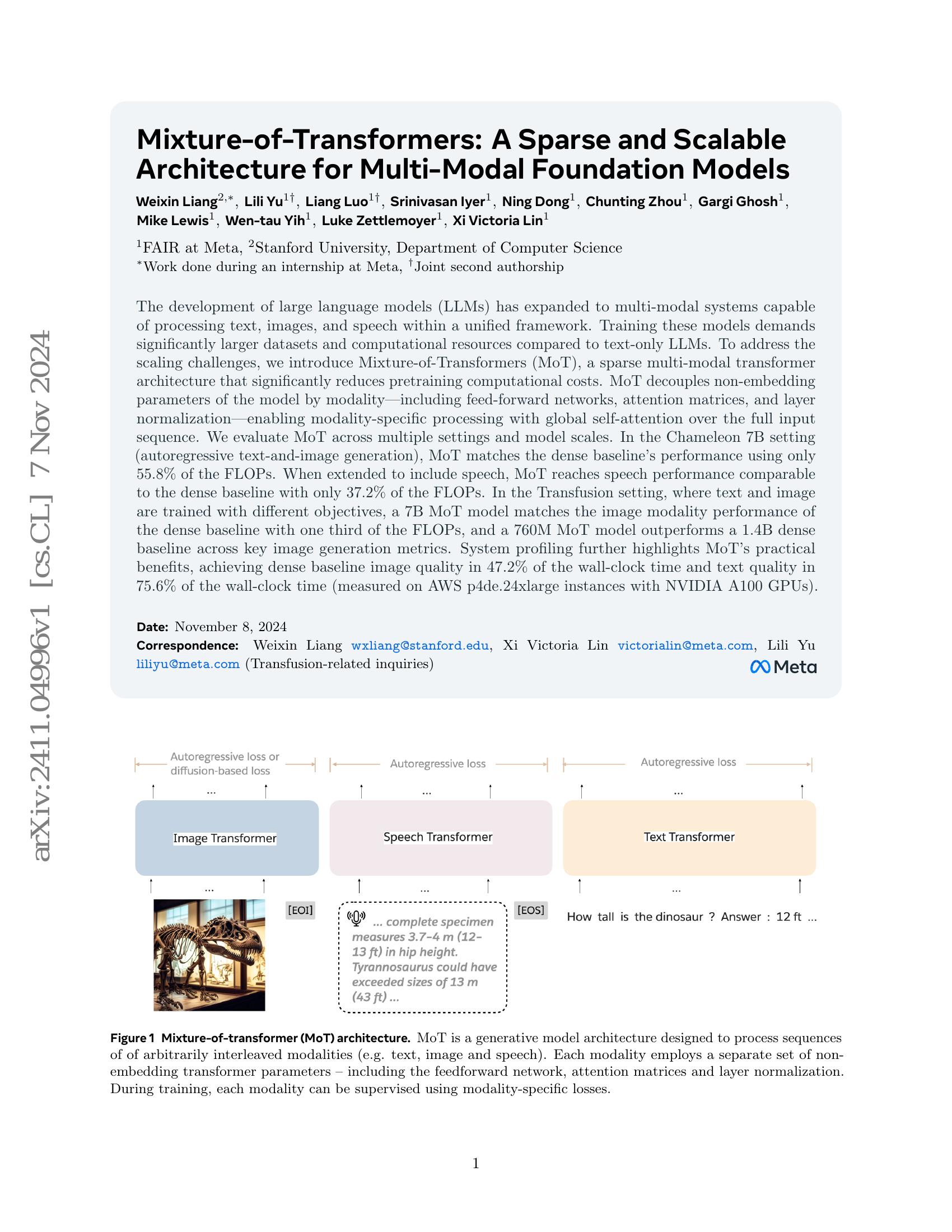 Mixture-of-Transformers: A Sparse and Scalable Architecture for Multi ...
