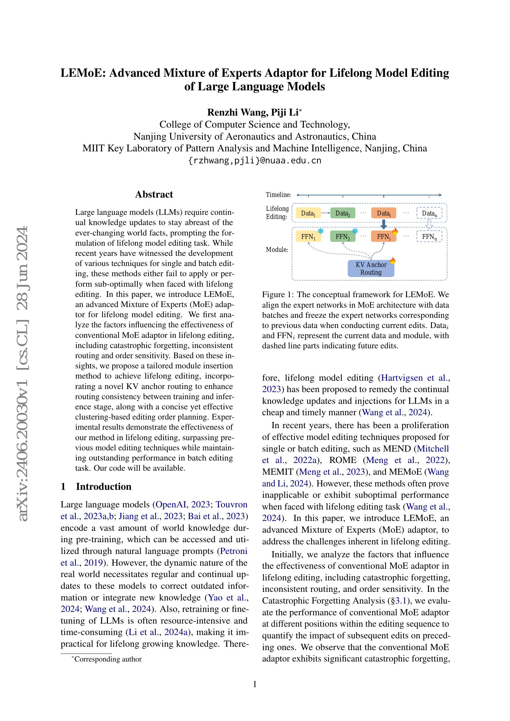 LEMoE: Advanced Mixture of Experts Adaptor for Lifelong Model Editing ...