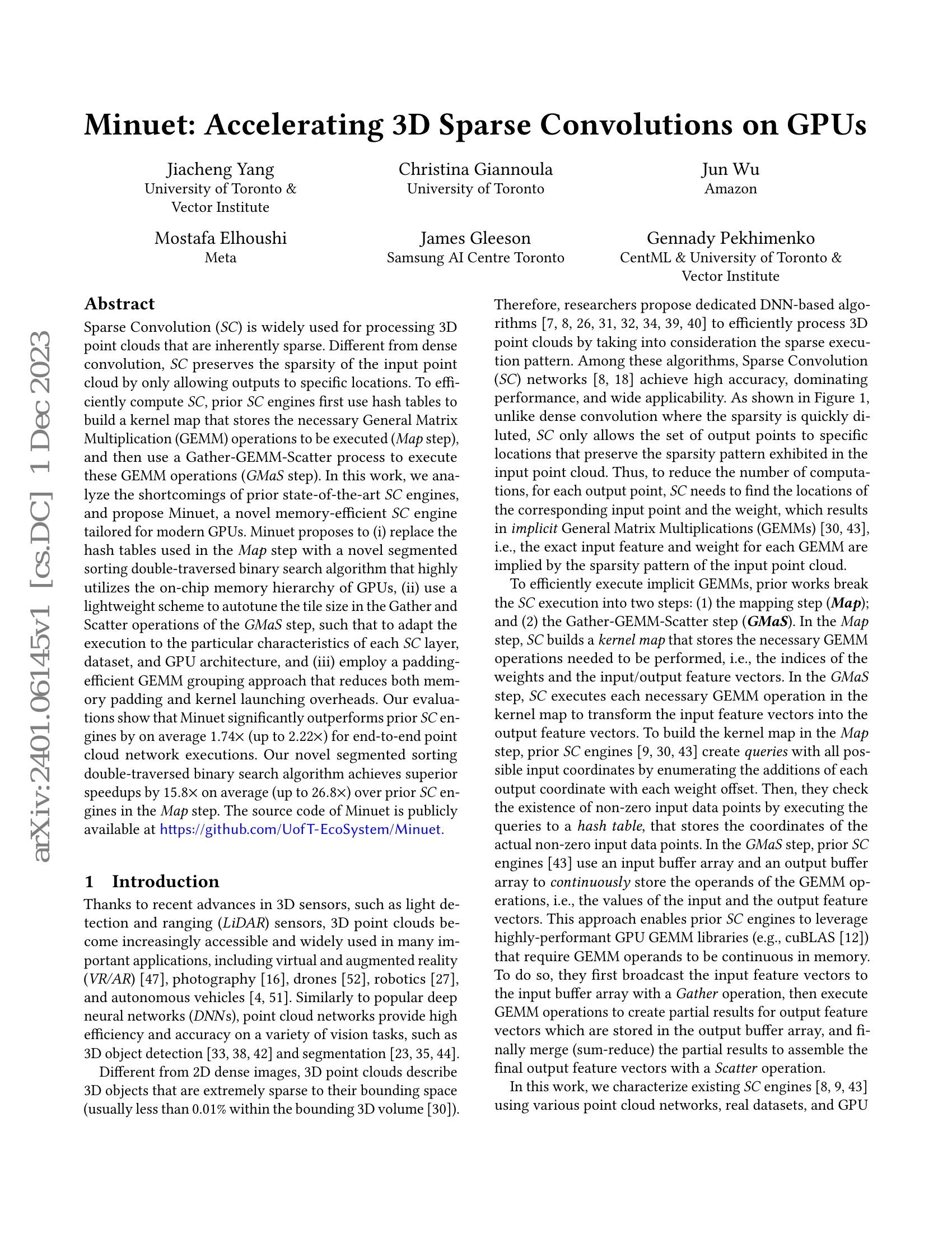 Minuet: Accelerating 3D Sparse Convolutions on GPUs - 智源社区论文
