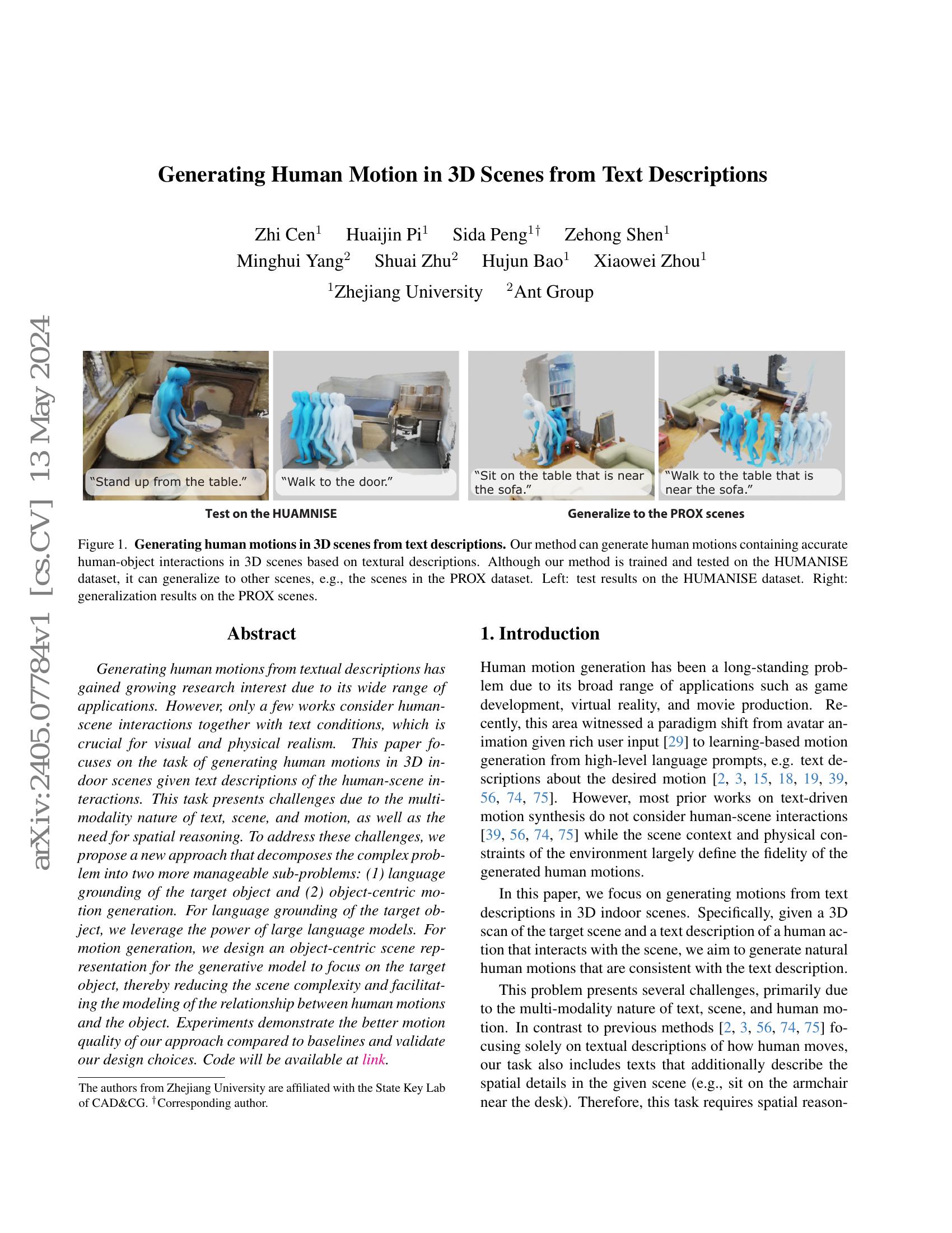 Generating Human Motion in 3D Scenes from Text Descriptions - 智源社区论文