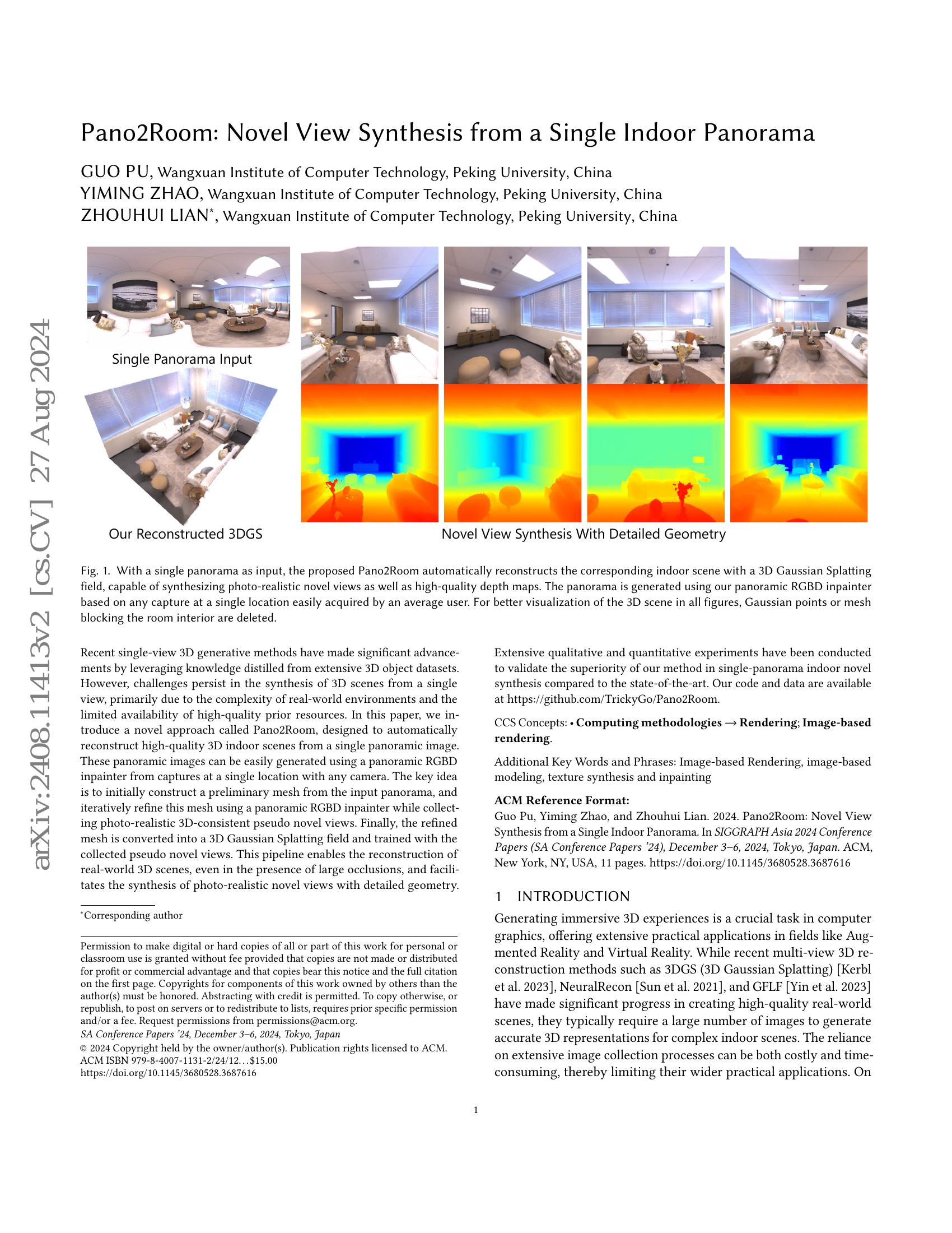 Pano2Room: Novel View Synthesis from a Single Indoor Panorama - 智源社区论文