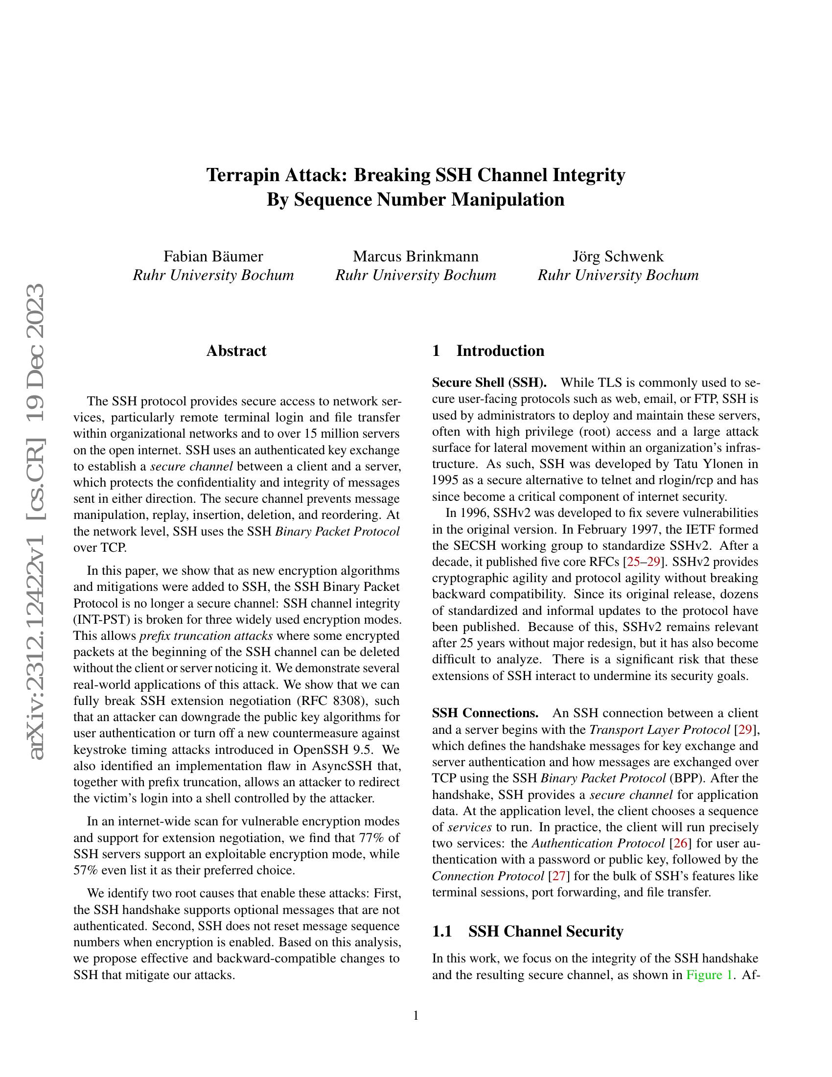 Terrapin Attack: Breaking SSH Channel Integrity By Sequence Number ...