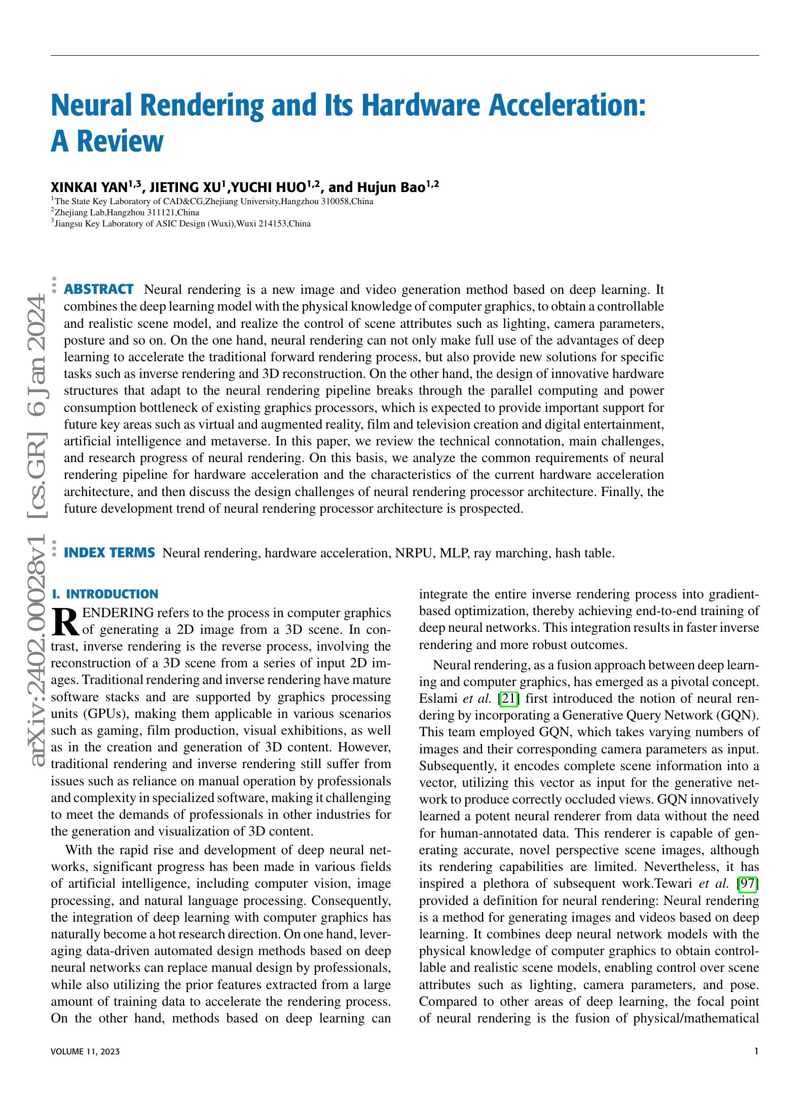 Neural Rendering and Its Hardware Acceleration: A Review - 智源社区论文