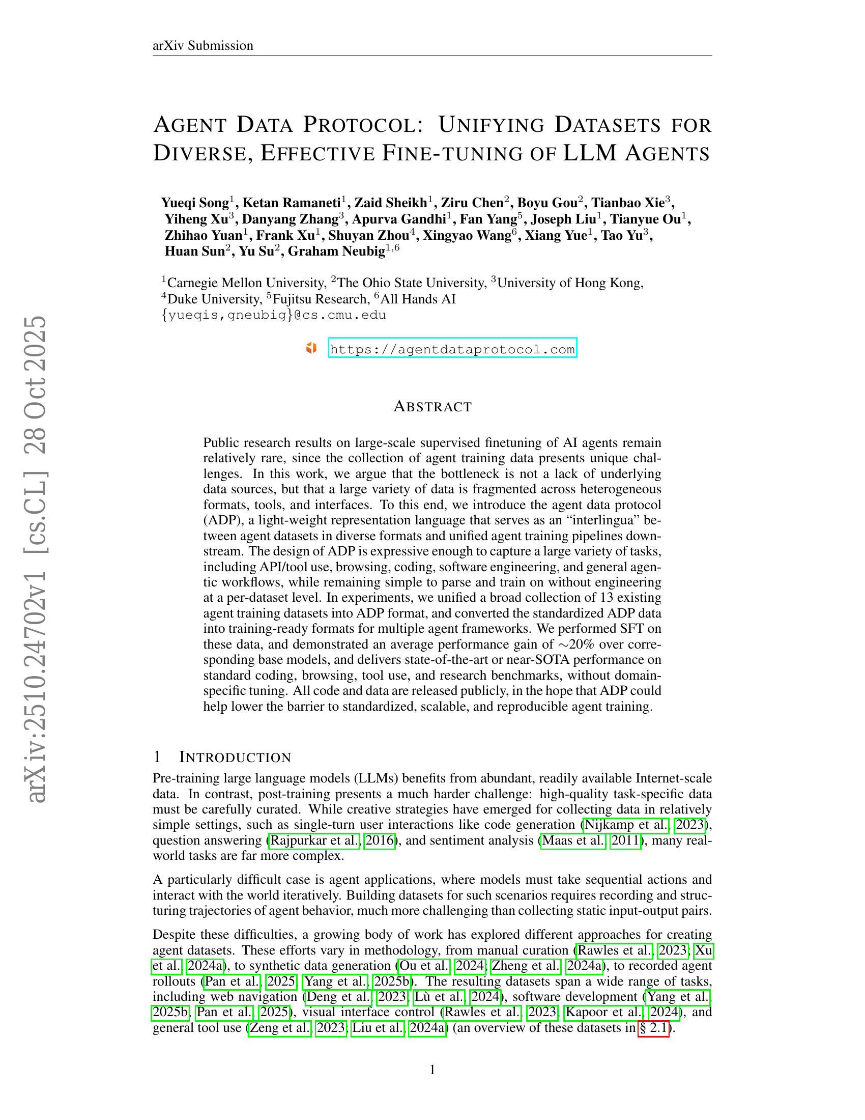 Agent Data Protocol: Unifying Datasets for Diverse, Effective Fine ...