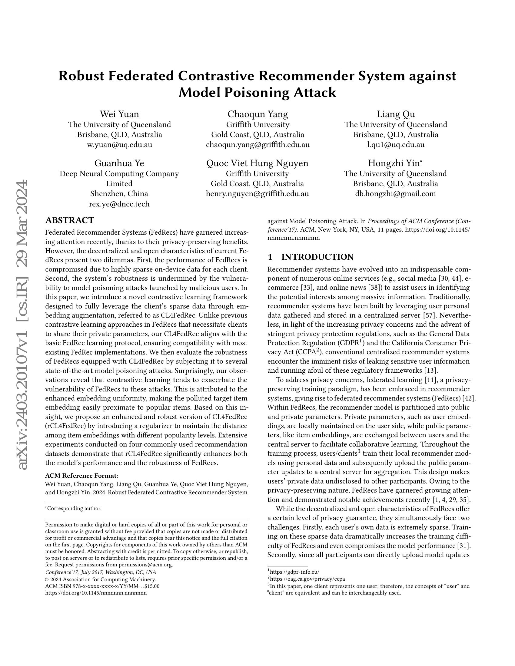 Robust Federated Contrastive Recommender System against Model Poisoning ...