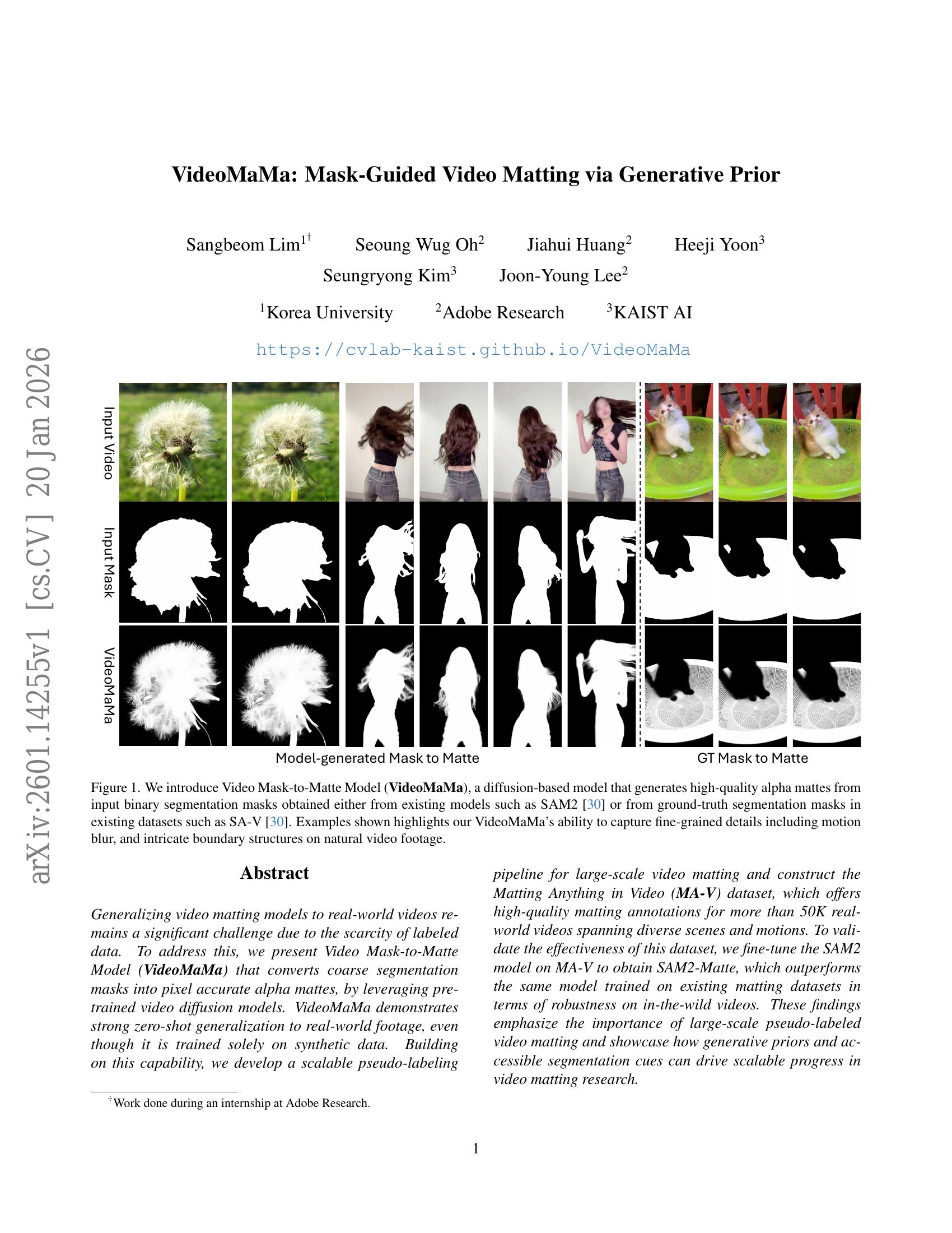 Video Matting Machine VideoMaMa: Mask-Guided Video Matting via Generative Prior - 智源社区论文