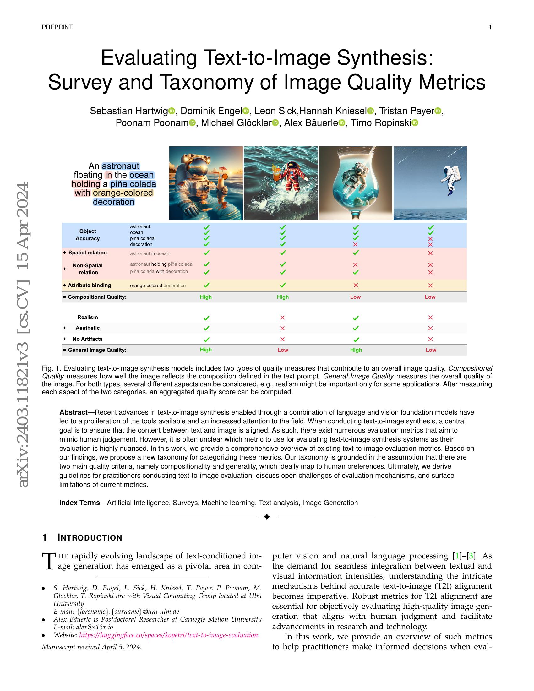 Evaluating Text-to-Image Synthesis: Survey and Taxonomy of Image ...