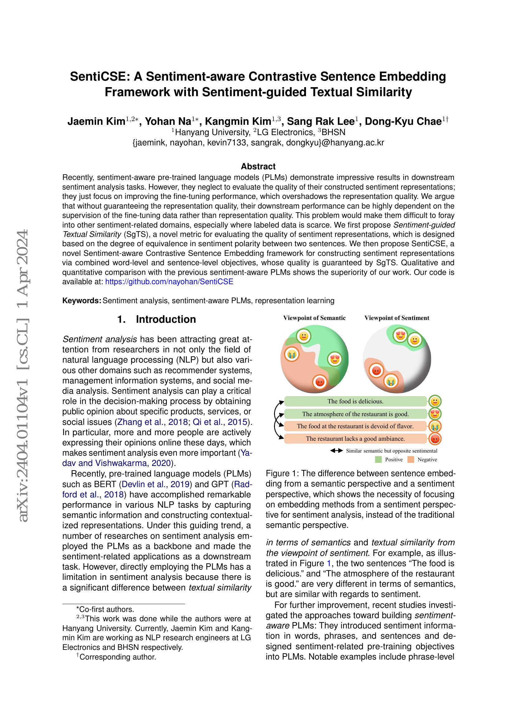 SentiCSE: A Sentiment-aware Contrastive Sentence Embedding Framework ...