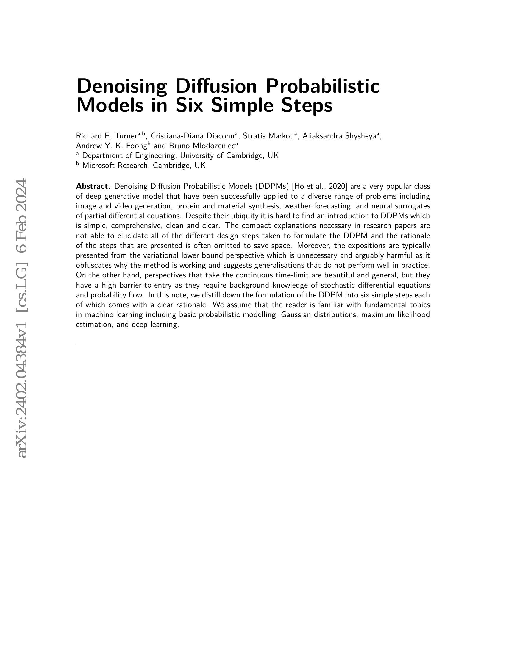 Denoising Diffusion Probabilistic Models in Six Simple Steps - 智源社区论文