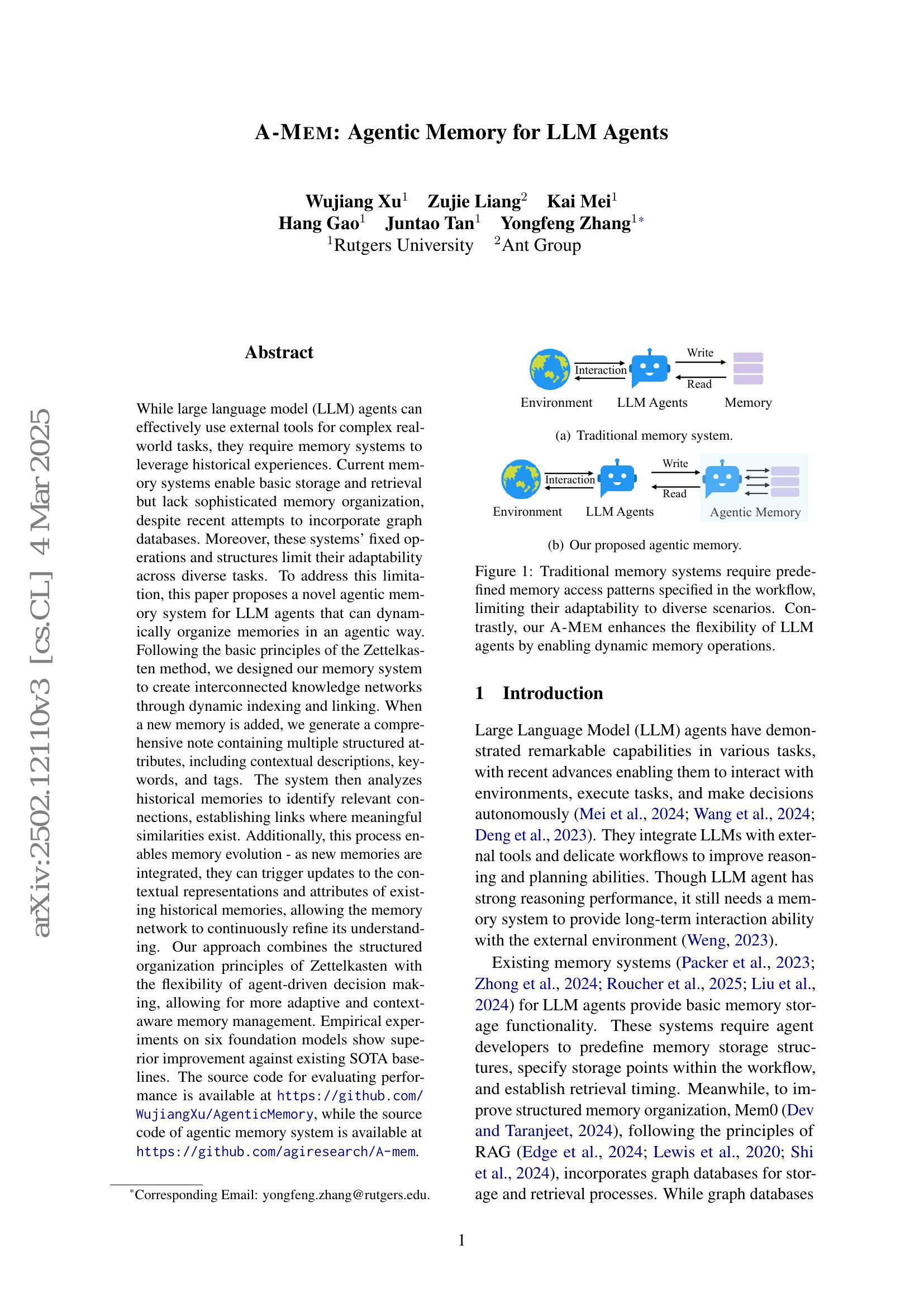 A-MEM: Agentic Memory for LLM Agents - 智源社区论文
