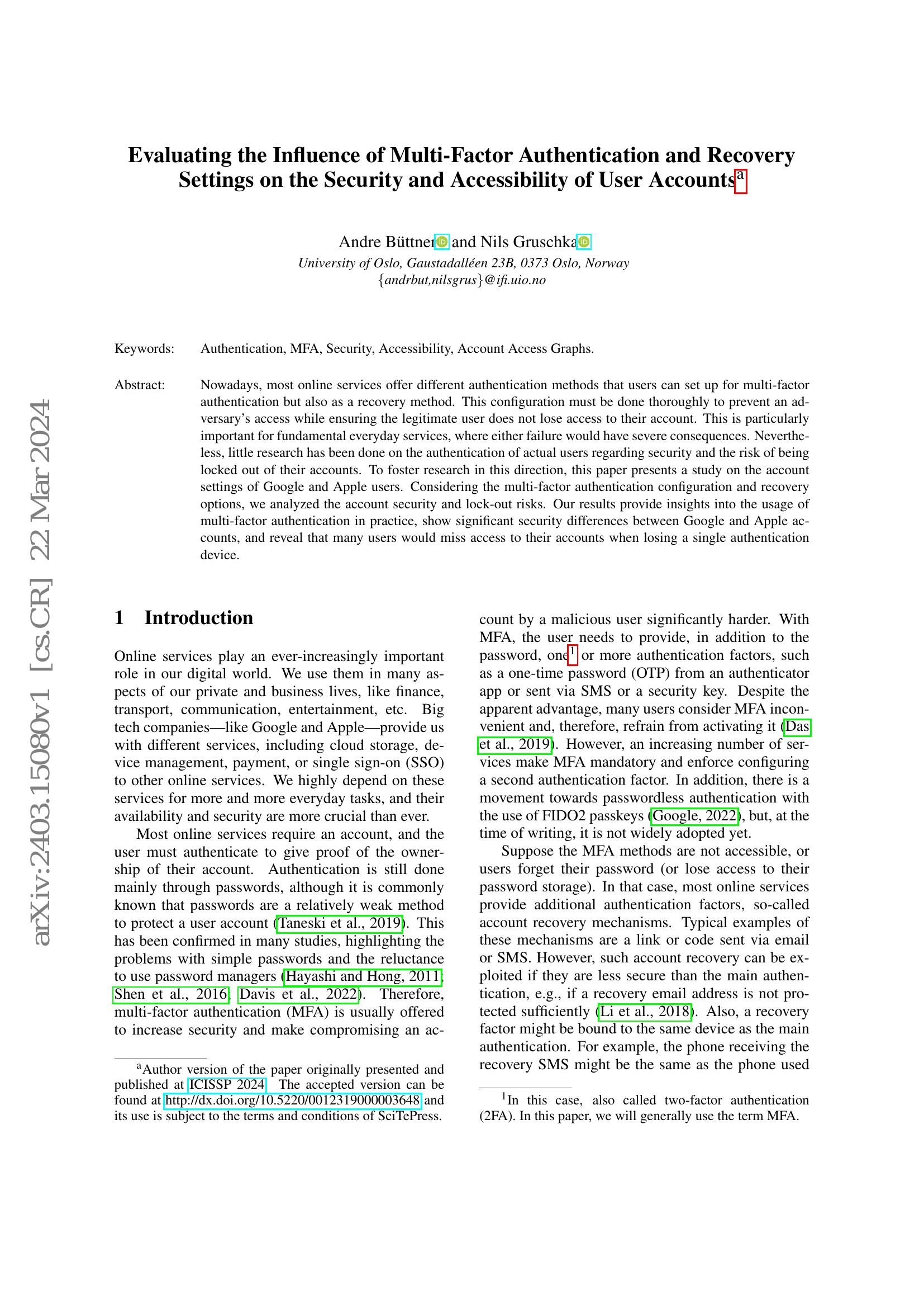 Evaluating the Influence of Multi-Factor Authentication and Recovery ...
