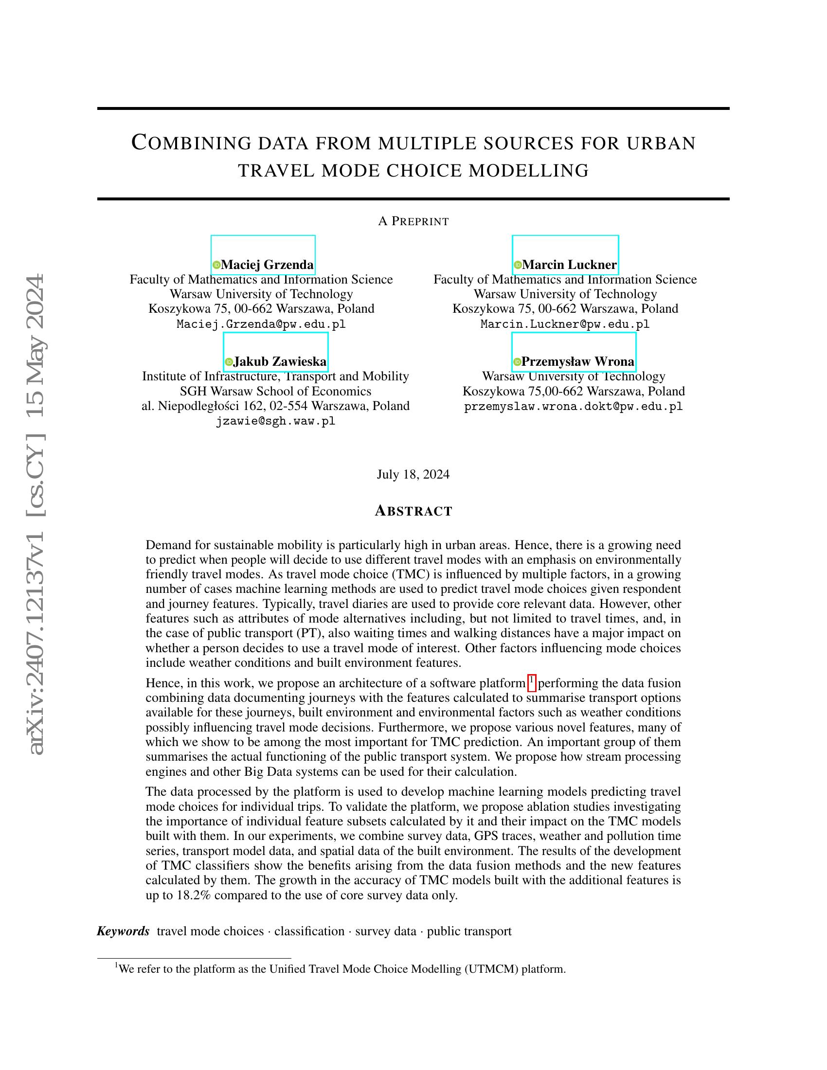 Combining data from multiple sources for urban travel mode choice ...