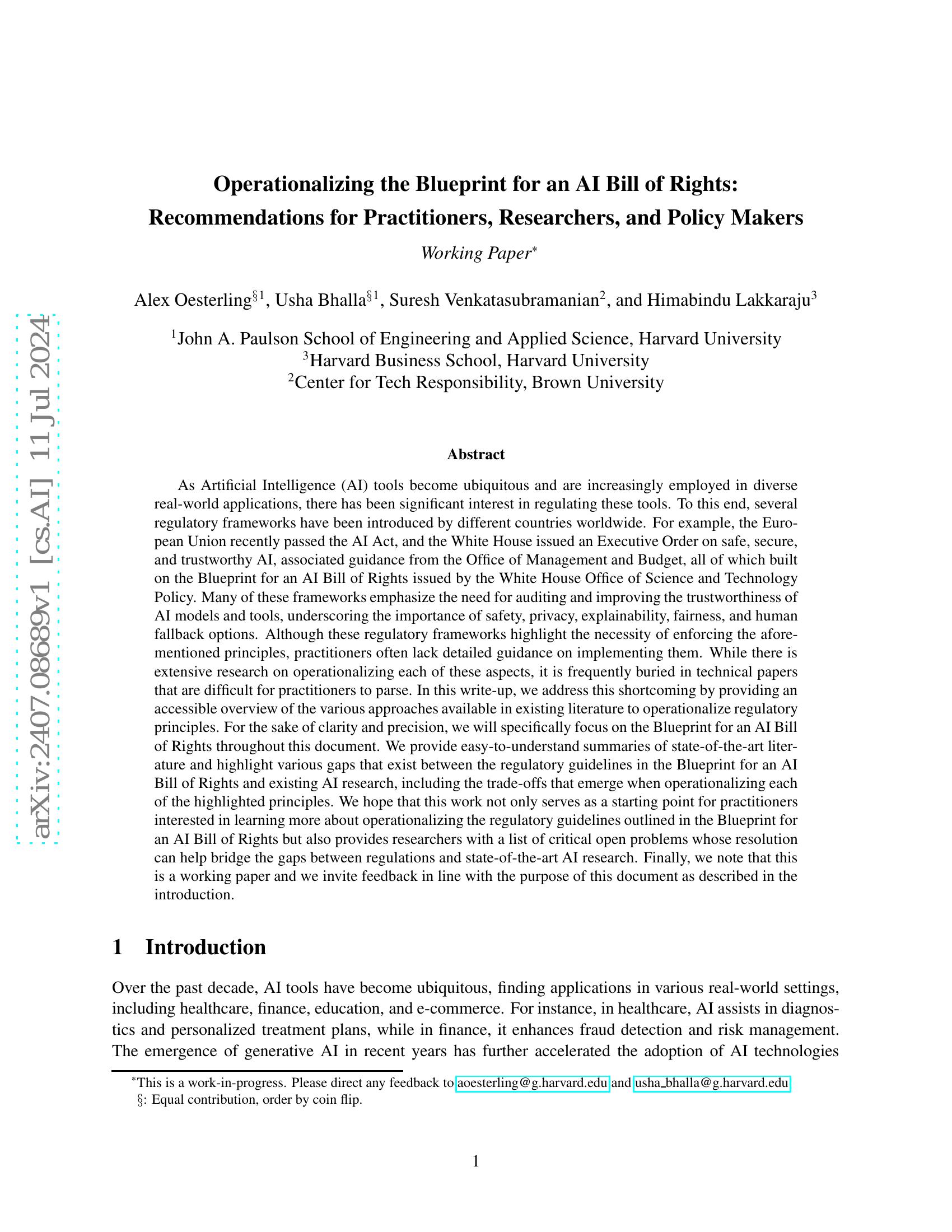 Operationalizing the Blueprint for an AI Bill of Rights ...
