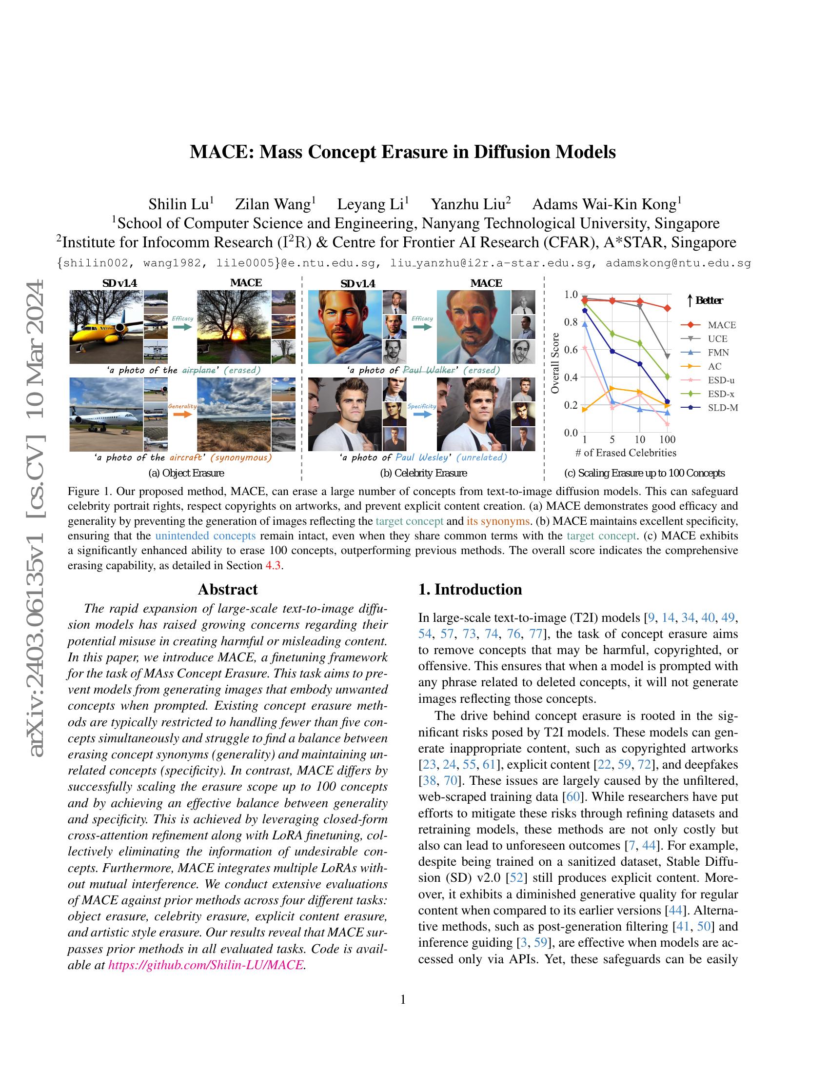 MACE: Mass Concept Erasure in Diffusion Models - 智源社区论文