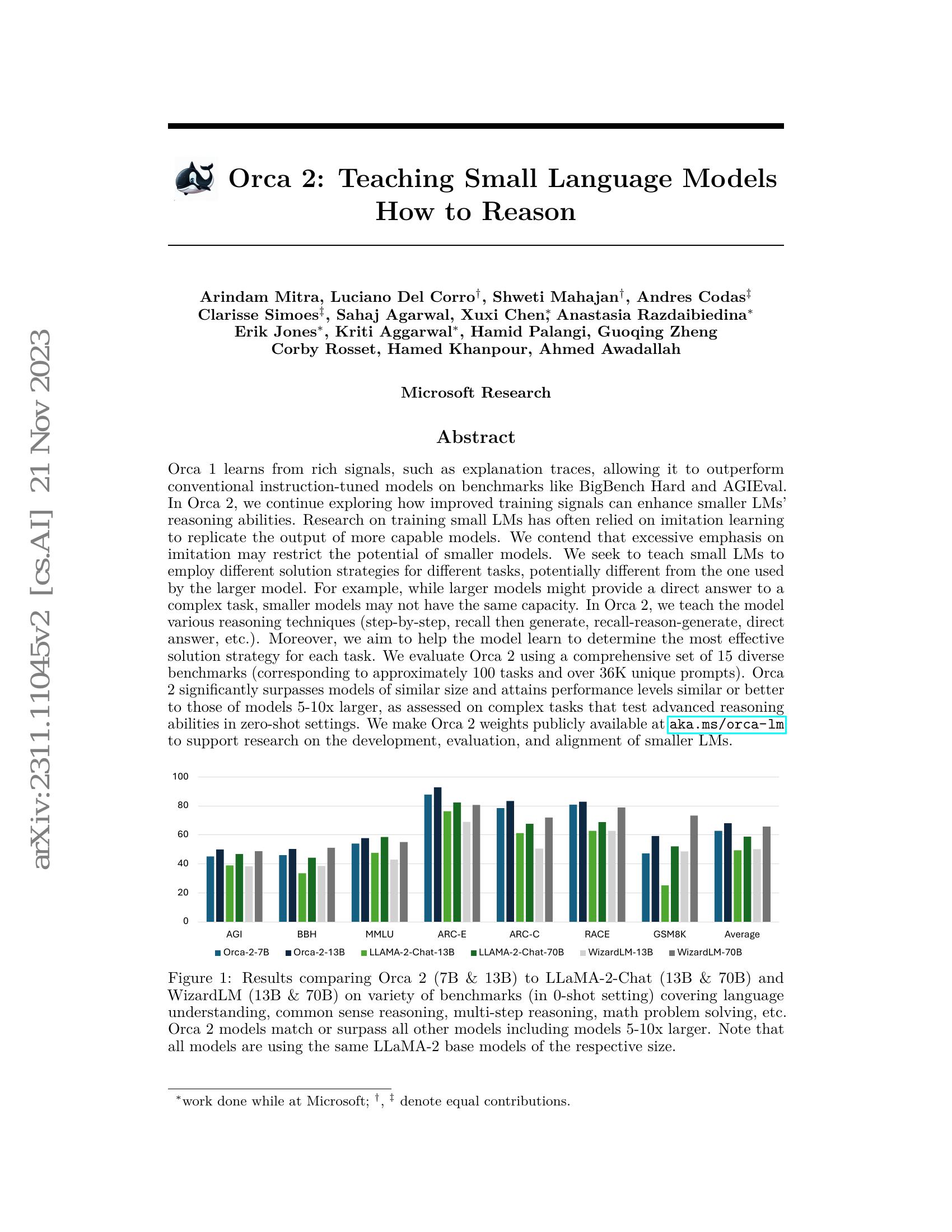 Orca 2: Teaching Small Language Models How To Reason - 智源社区论文