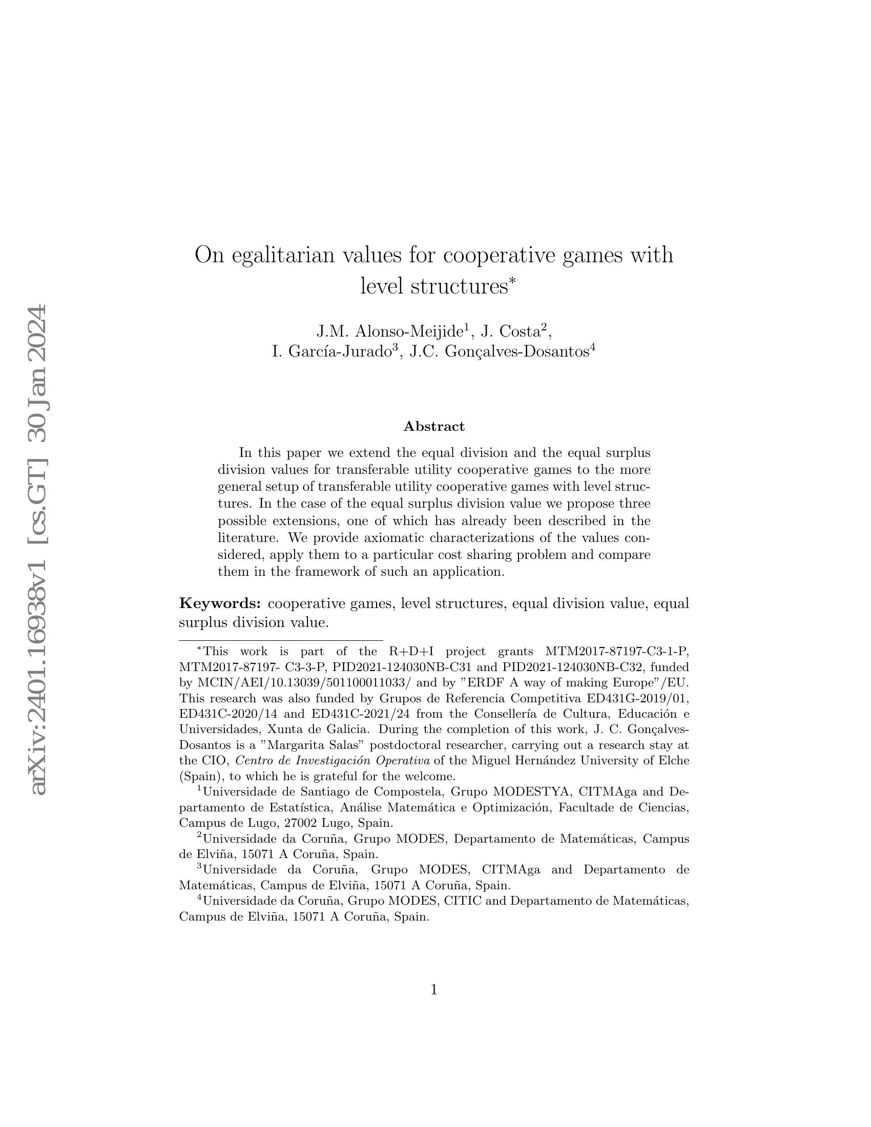 On egalitarian values for cooperative games with level structures - 智源社区论文