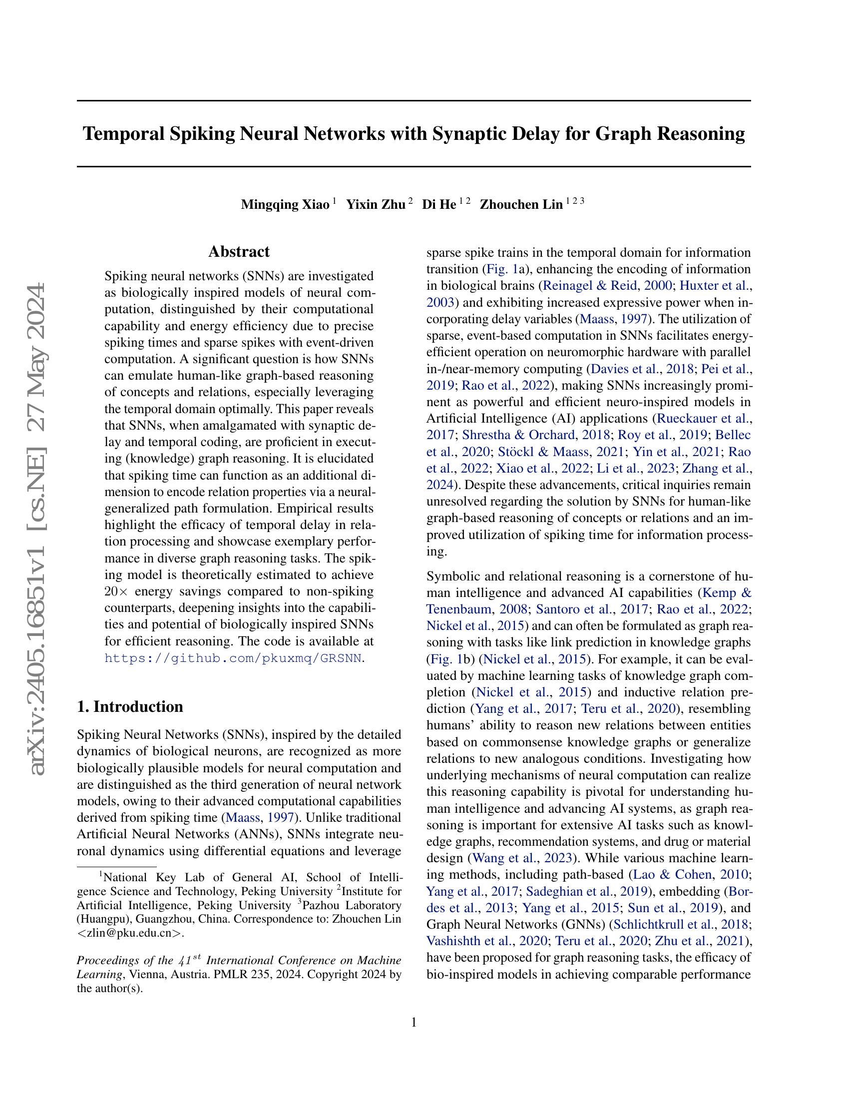 Temporal Spiking Neural Networks with Synaptic Delay for Graph ...