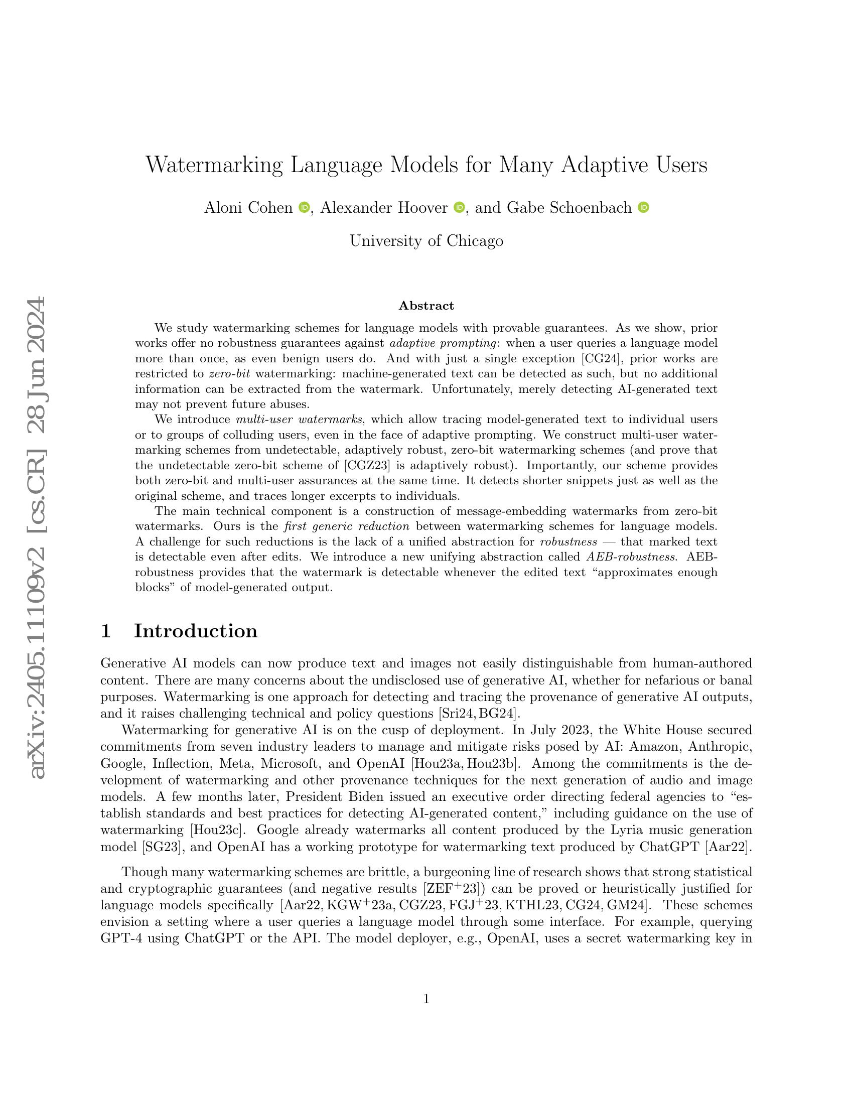 Watermarking Language Models for Many Adaptive Users - 智源社区论文