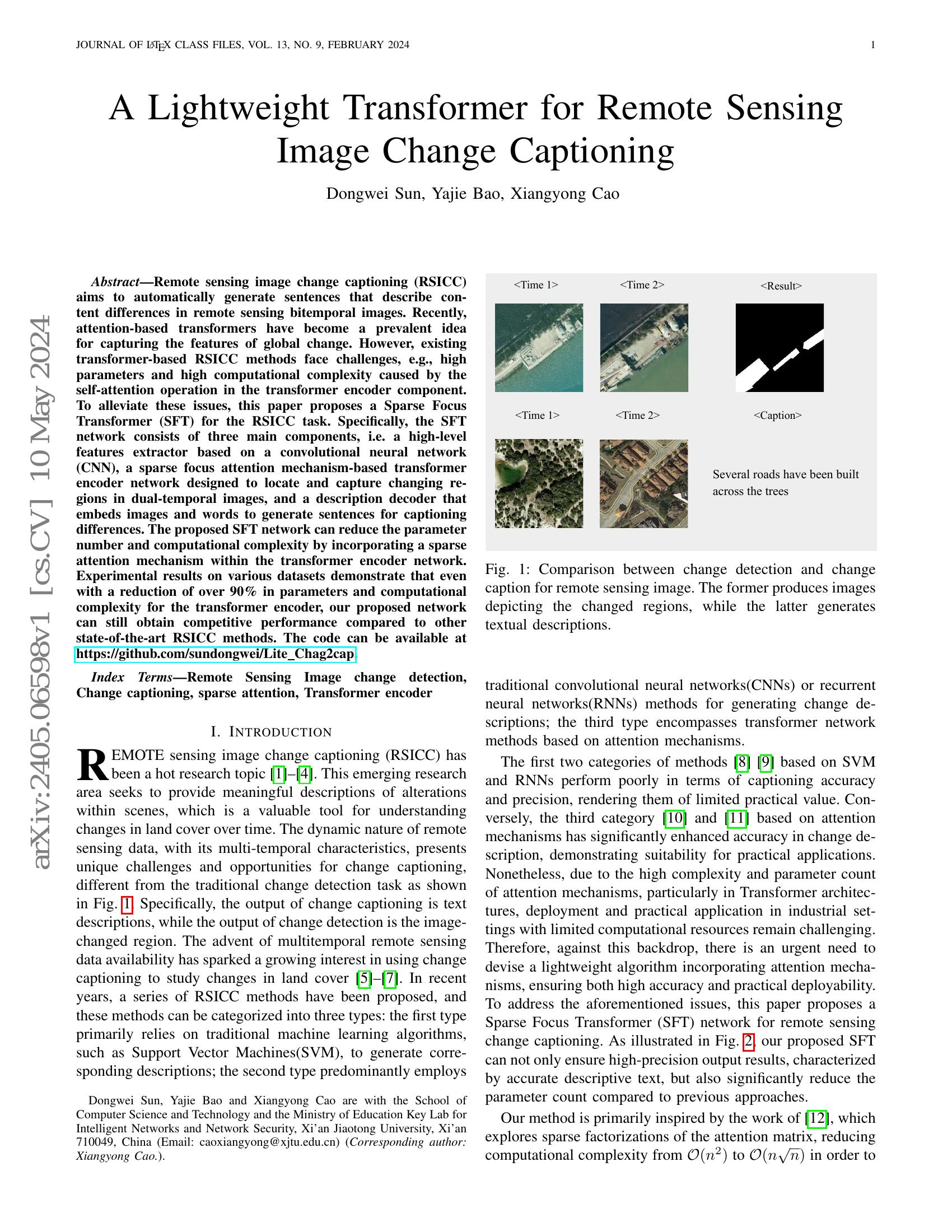 A Lightweight Transformer for Remote Sensing Image Change Captioning ...