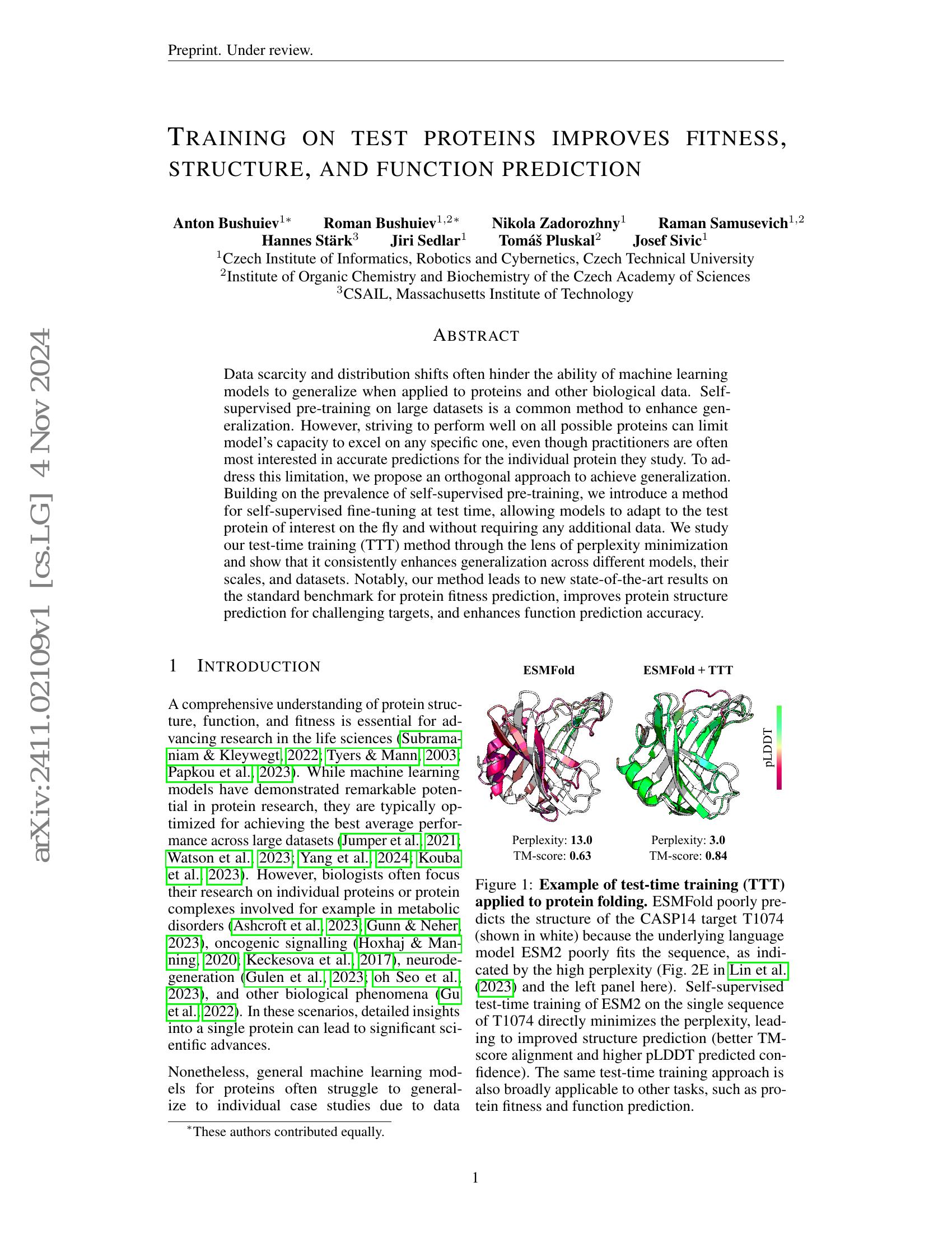 Training on test proteins improves fitness, structure, and function ...