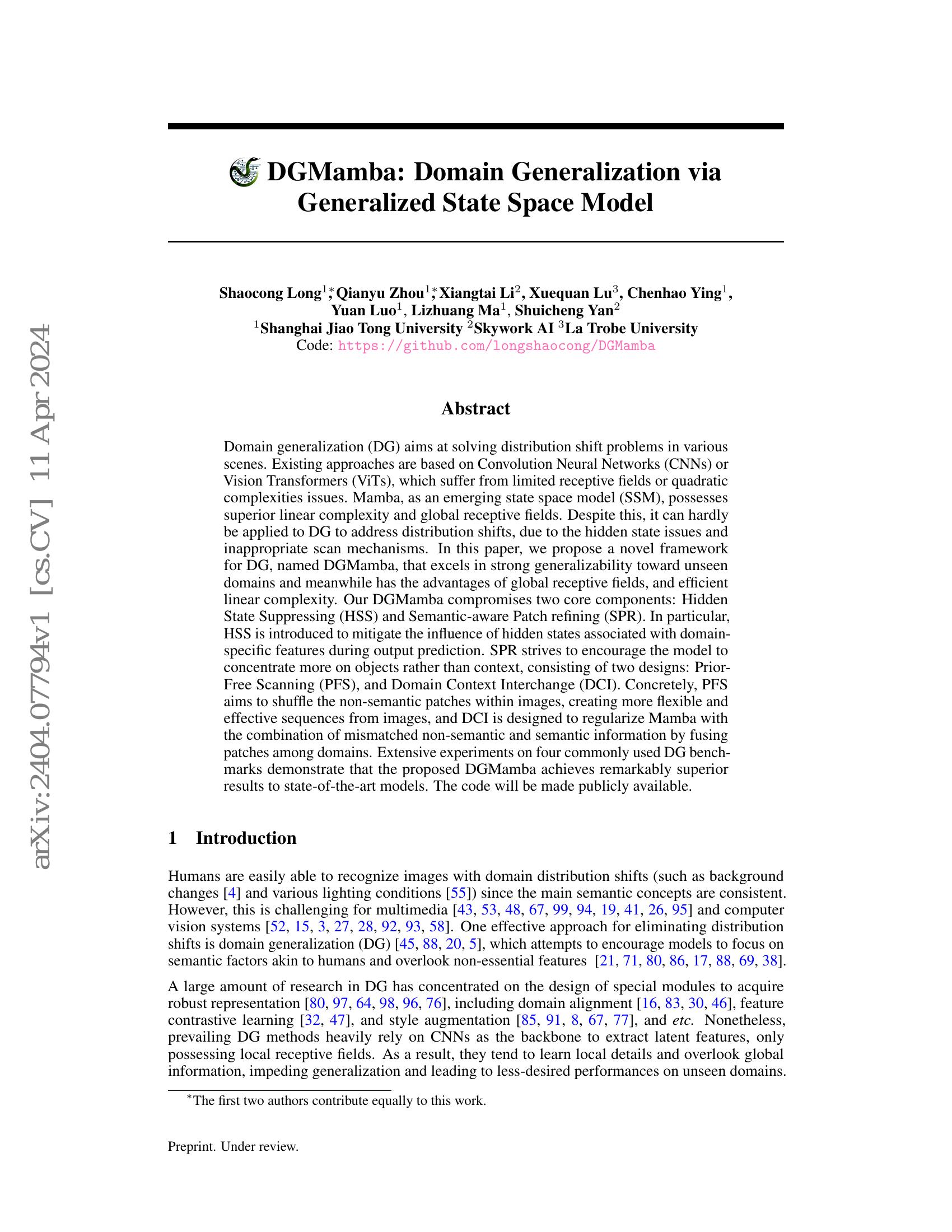 DGMamba: Domain Generalization via Generalized State Space Model - 智源社区论文