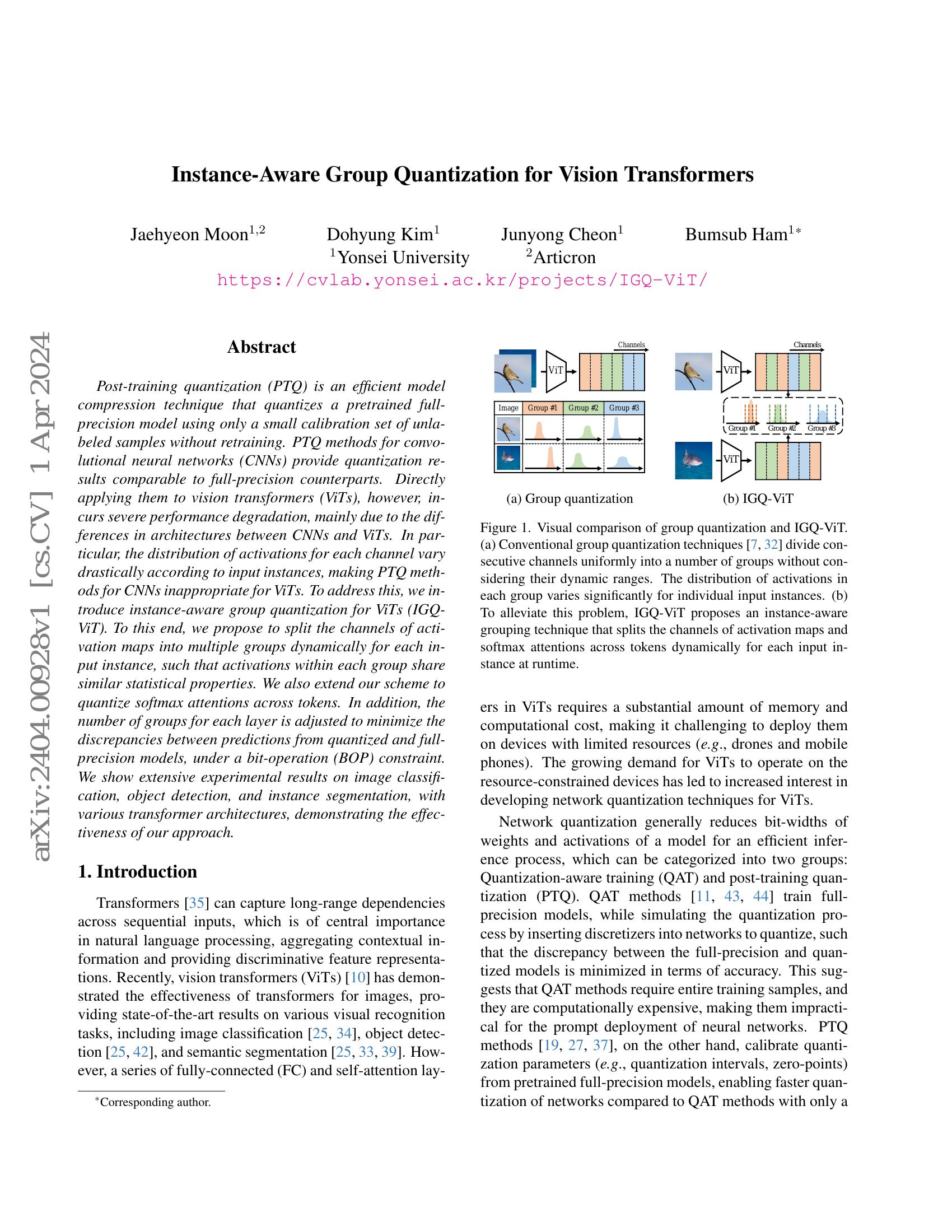 Instance-Aware Group Quantization for Vision Transformers - 智源社区论文