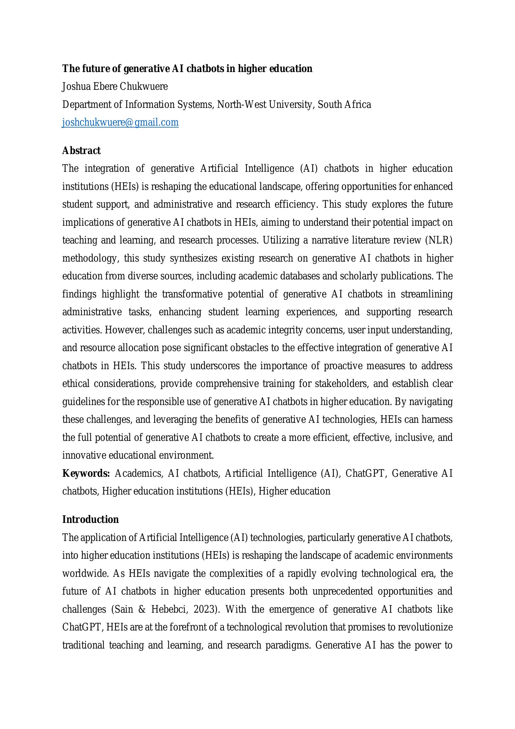 The future of generative AI chatbots in higher education - 智源社区论文