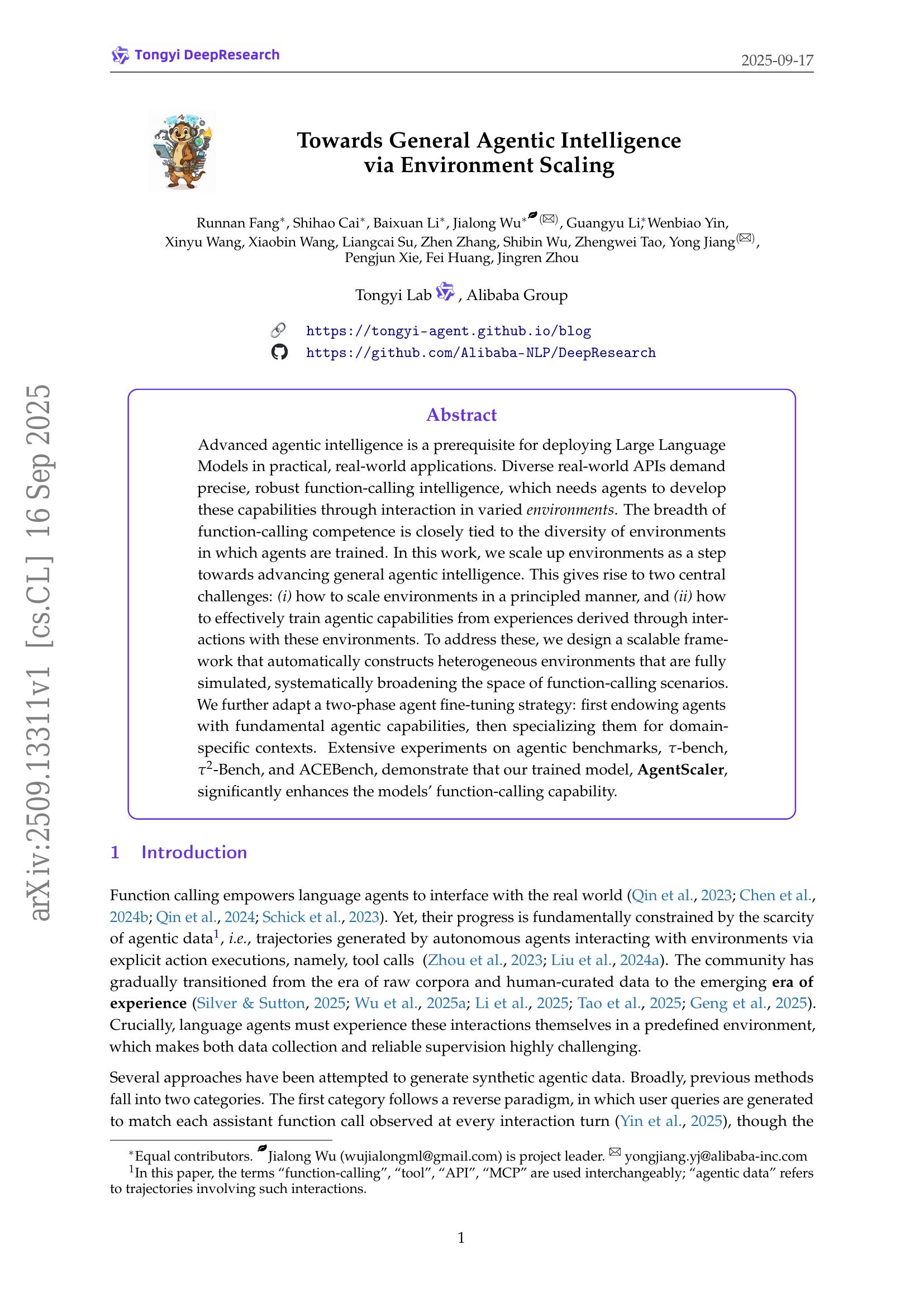 Towards General Agentic Intelligence via Environment Scaling - 智源社区论文