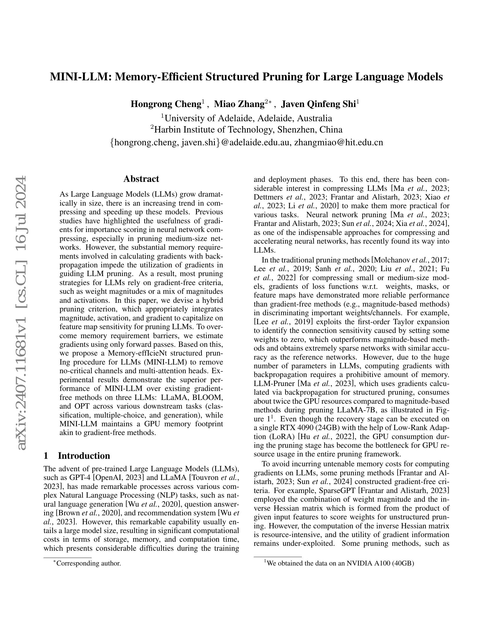 MINI-LLM: Memory-Efficient Structured Pruning for Large Language Models ...