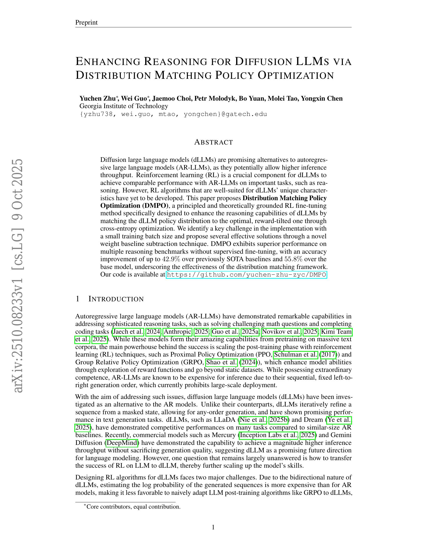 Enhancing Reasoning for Diffusion LLMs via Distribution Matching Policy ...