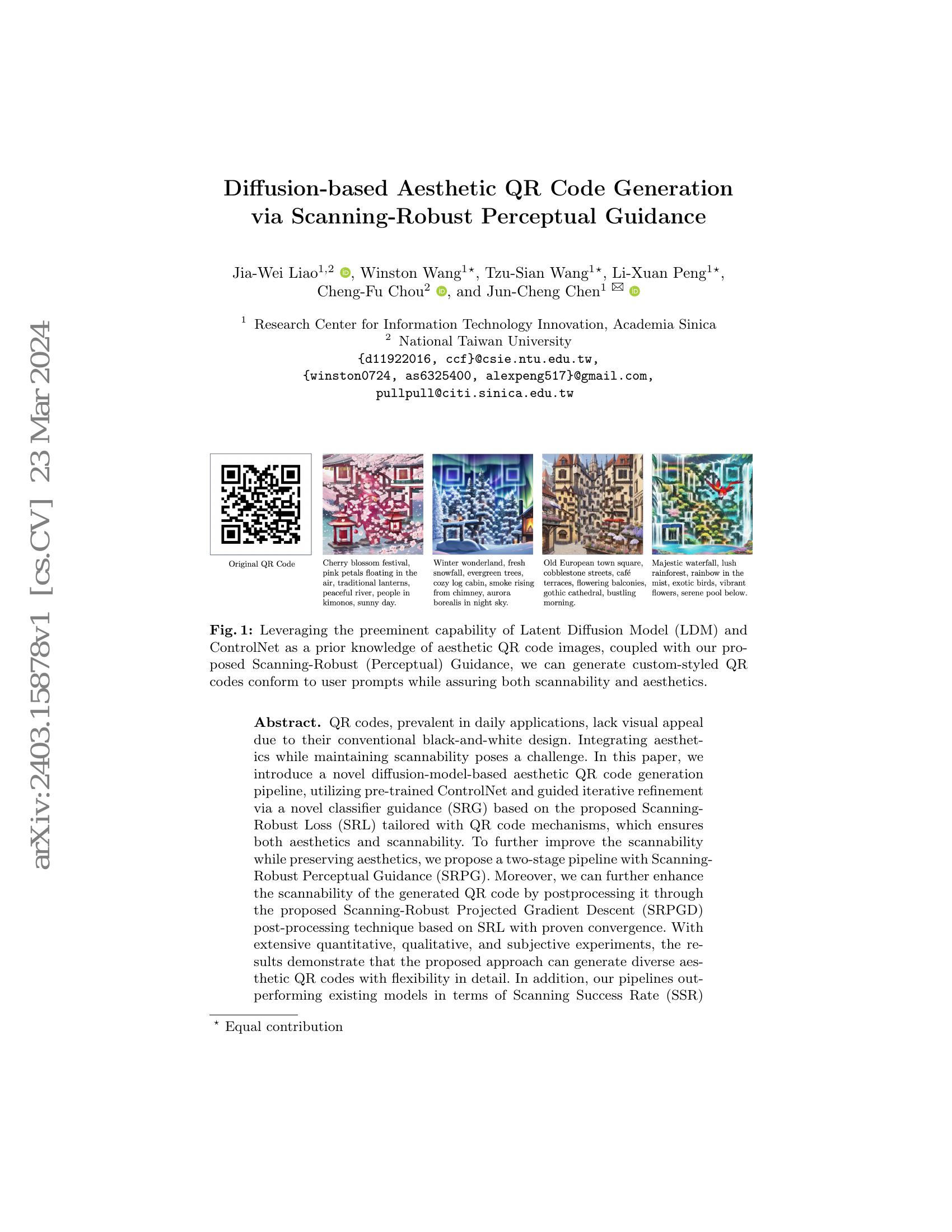 Diffusion-based Aesthetic QR Code Generation via Scanning-Robust ...