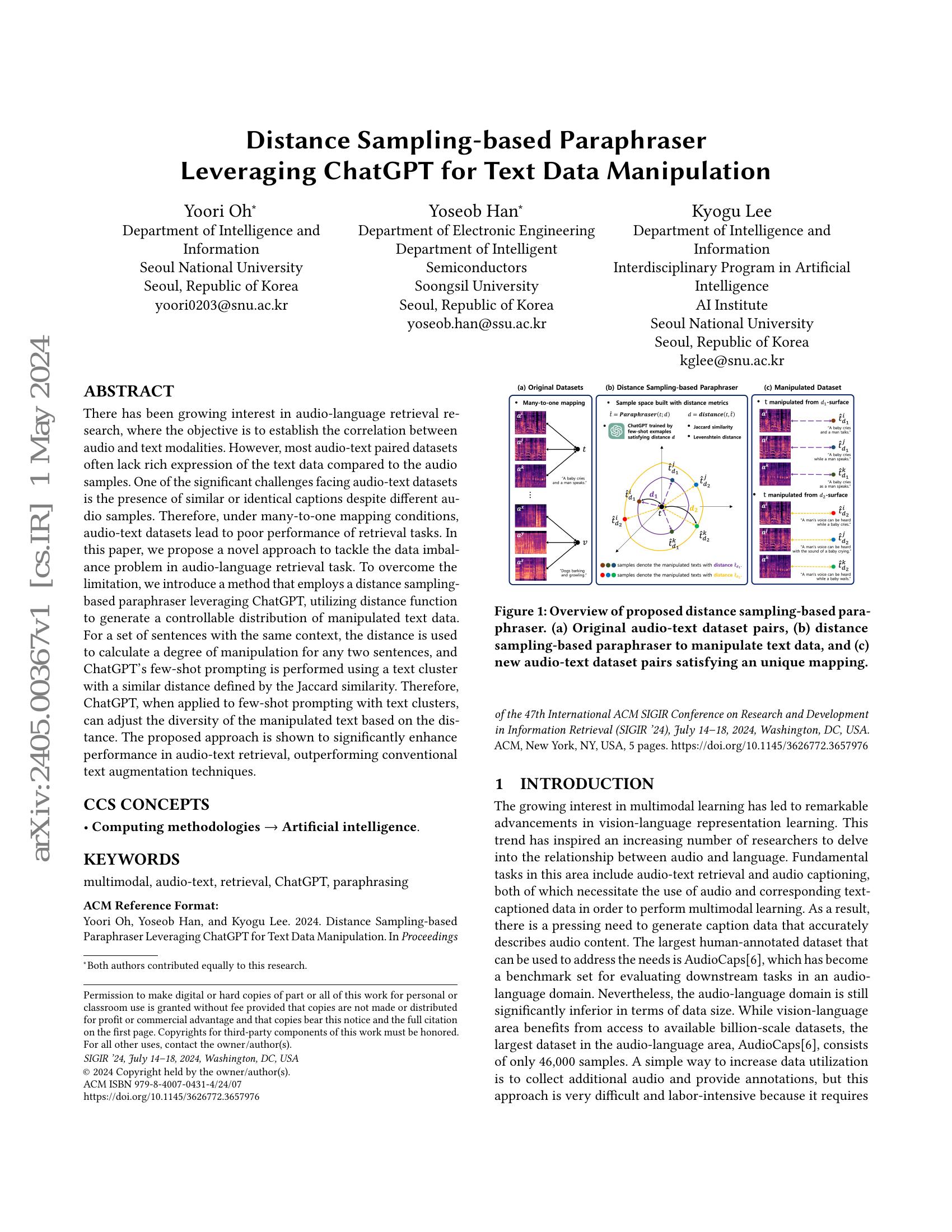 Distance Sampling-based Paraphraser Leveraging ChatGPT for Text Data ...