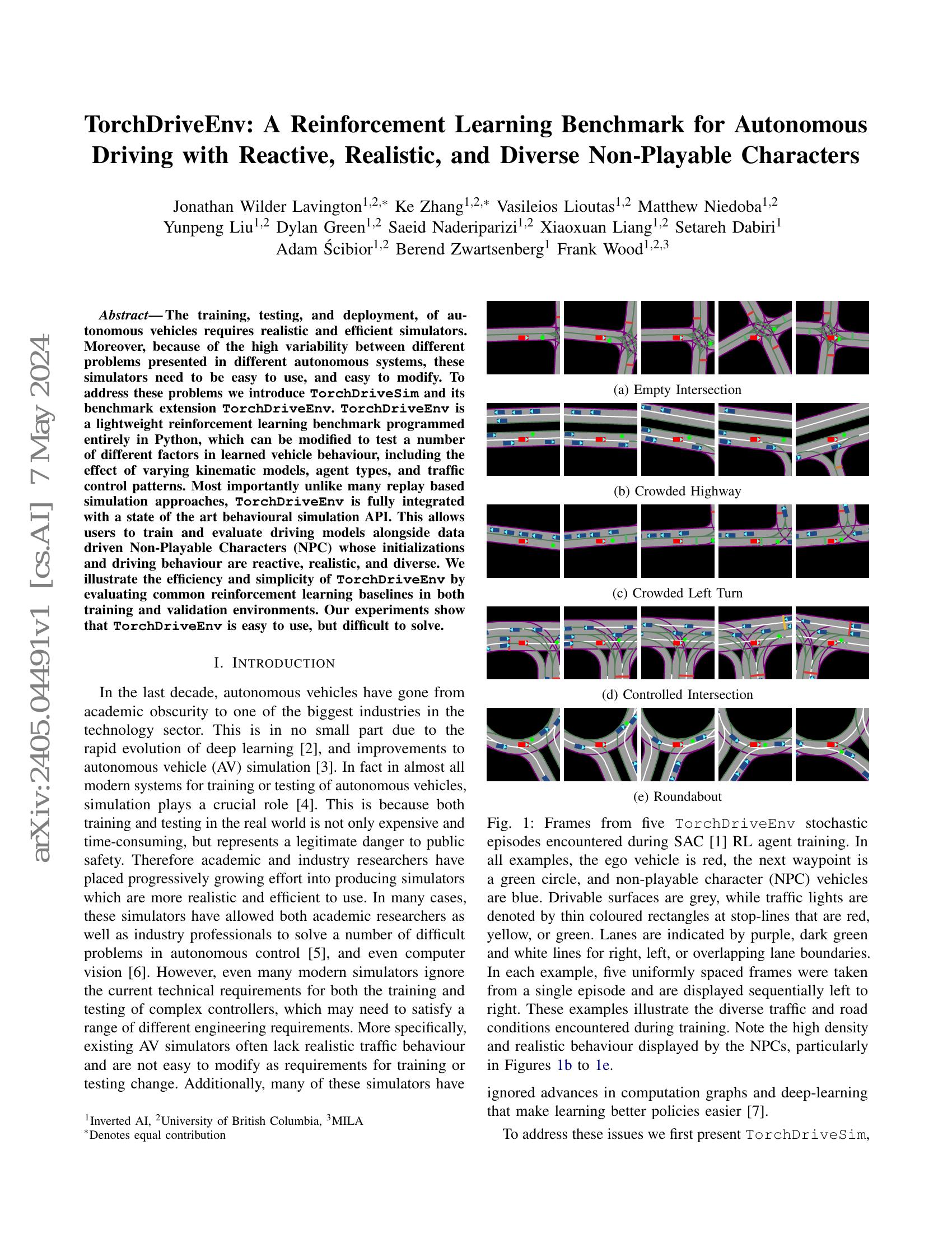 TorchDriveEnv: A Reinforcement Learning Benchmark for Autonomous ...
