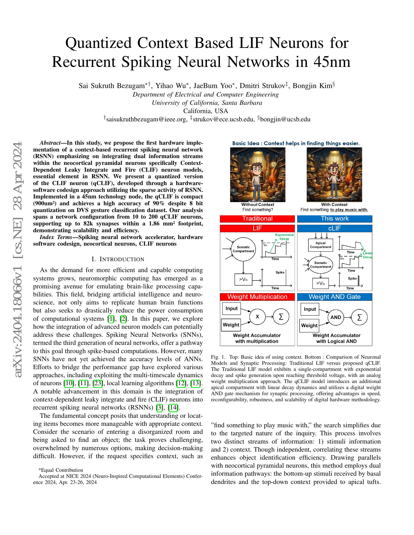 Quantized Context Based LIF Neurons for Recurrent Spiking Neural ...