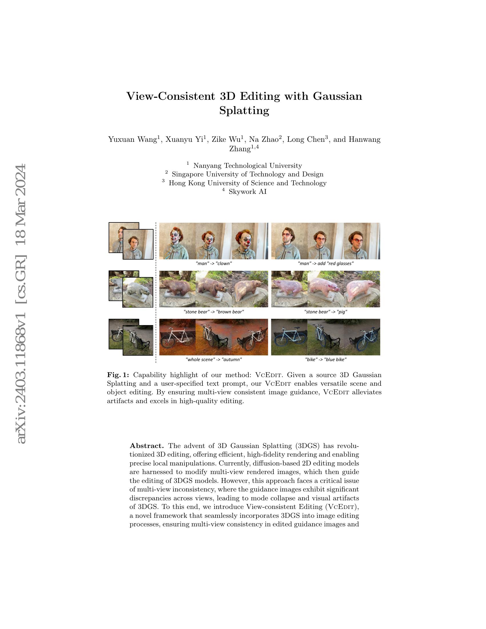View-Consistent 3D Editing with Gaussian Splatting - 智源社区论文